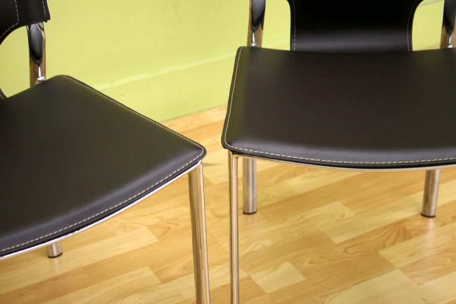 Baxton Studio Dark Brown Leather Dining Chair with Chrome Frame Set of Two