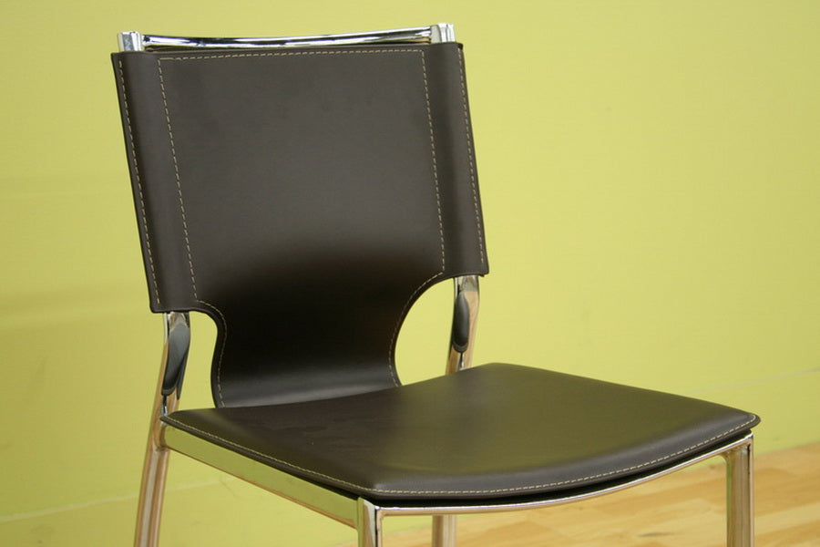 Baxton Studio Dark Brown Leather Dining Chair with Chrome Frame Set of Two