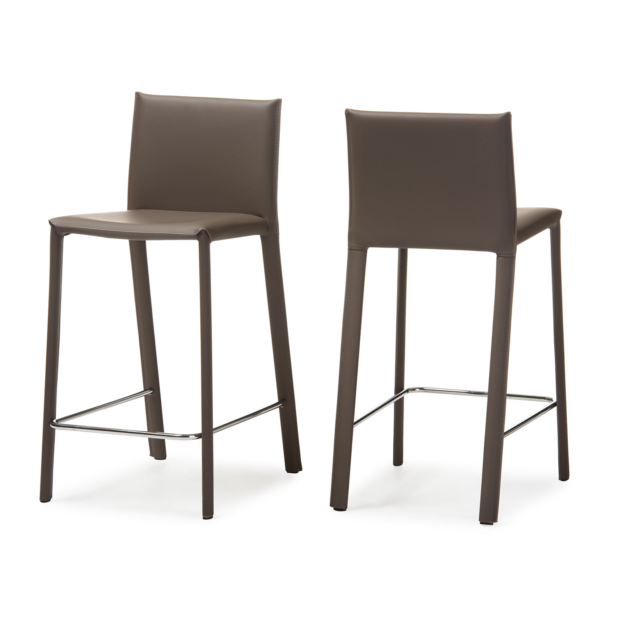 Baxton Studio Crawford Modern and Contemporary Taupe Leather Upholstered Counter Height Stool (Set of 2)
