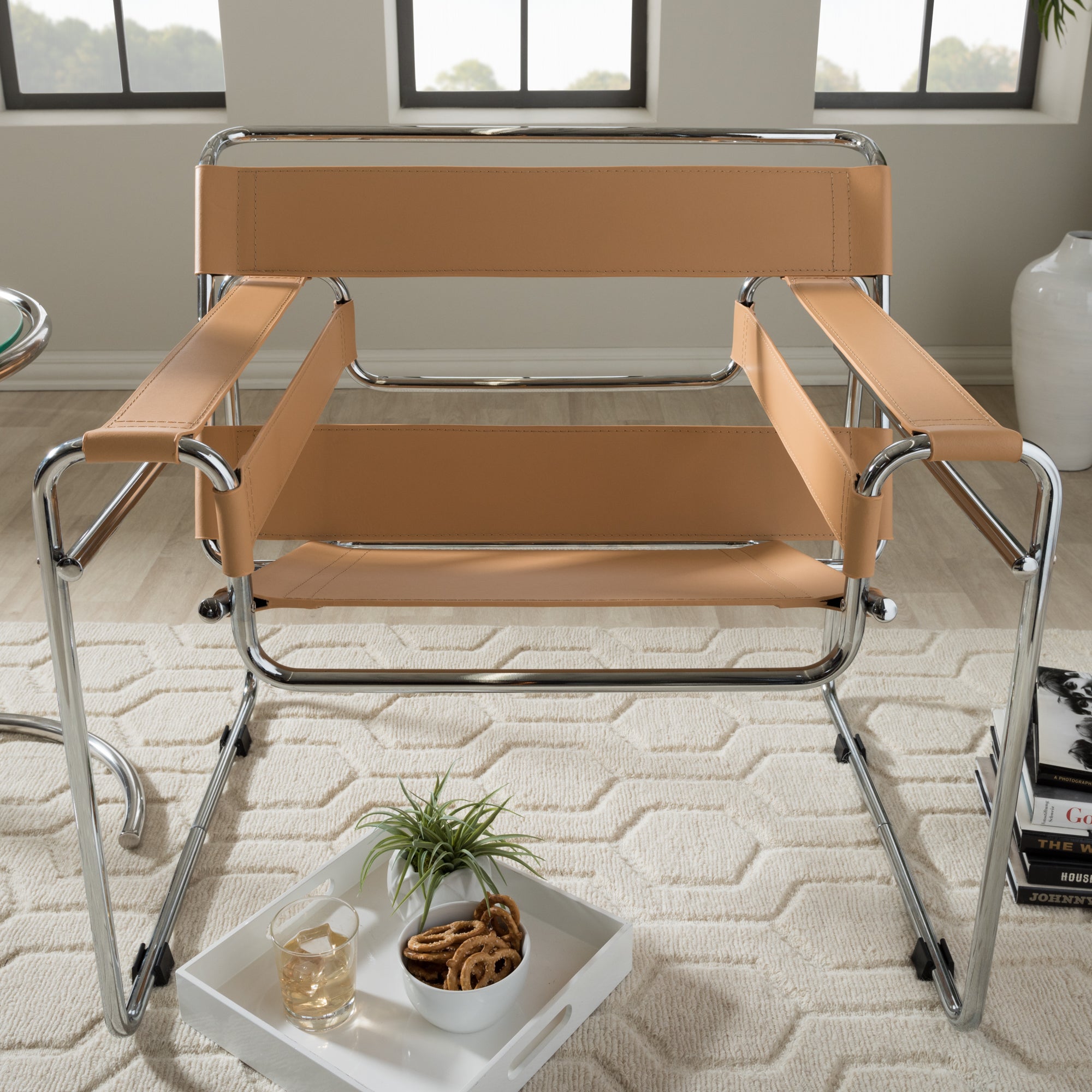 Baxton Studio Jericho Tan Leather Mid-Century Modern Accent Chair