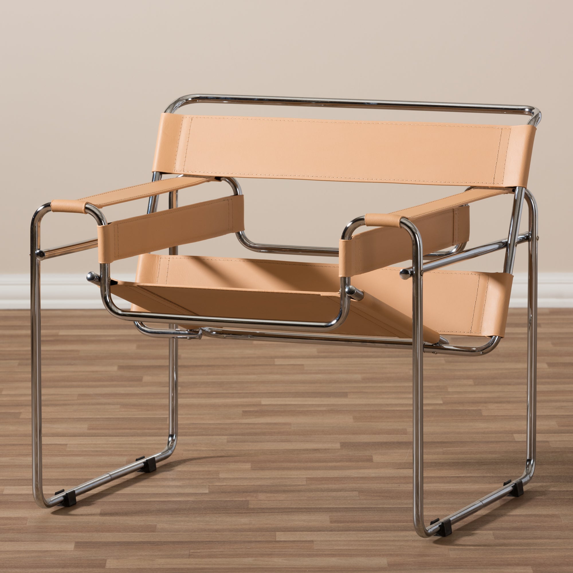 Baxton Studio Jericho Tan Leather Mid-Century Modern Accent Chair