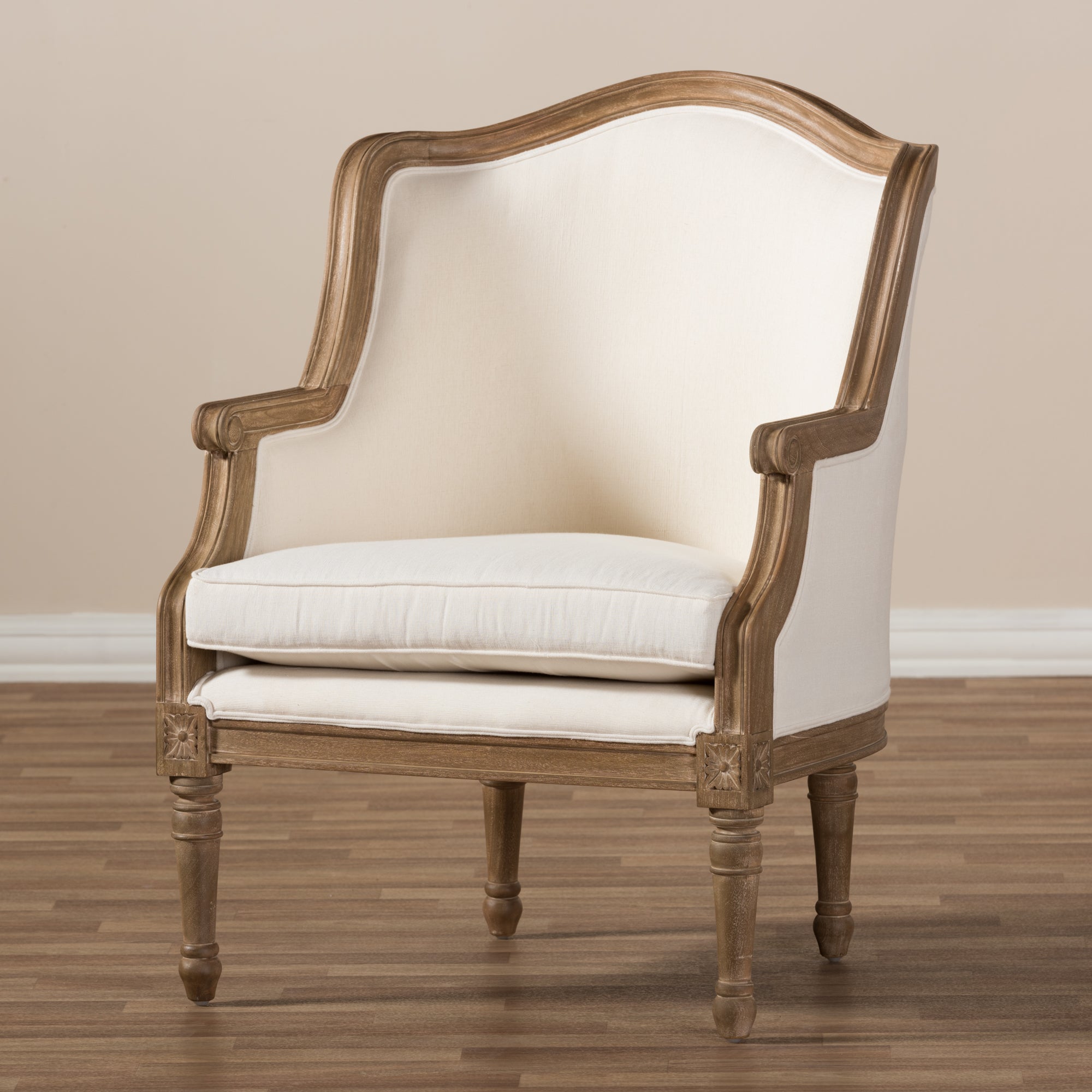 Baxton Studio Charlemagne Traditional French Accent Chair-Oak