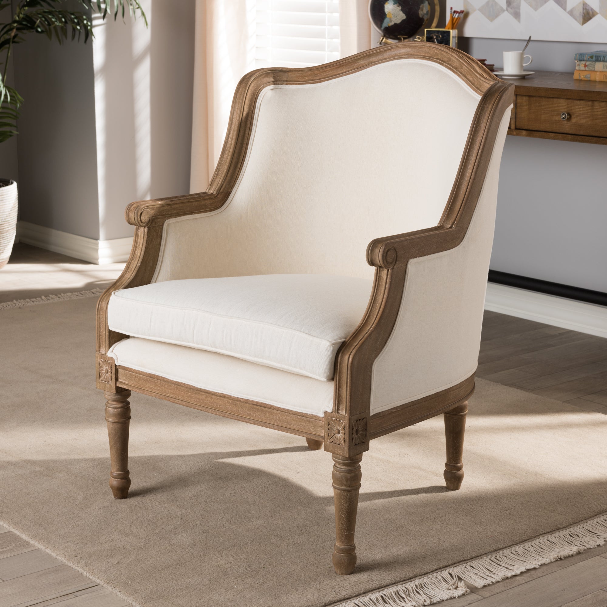 Baxton Studio Charlemagne Traditional French Accent Chair-Oak