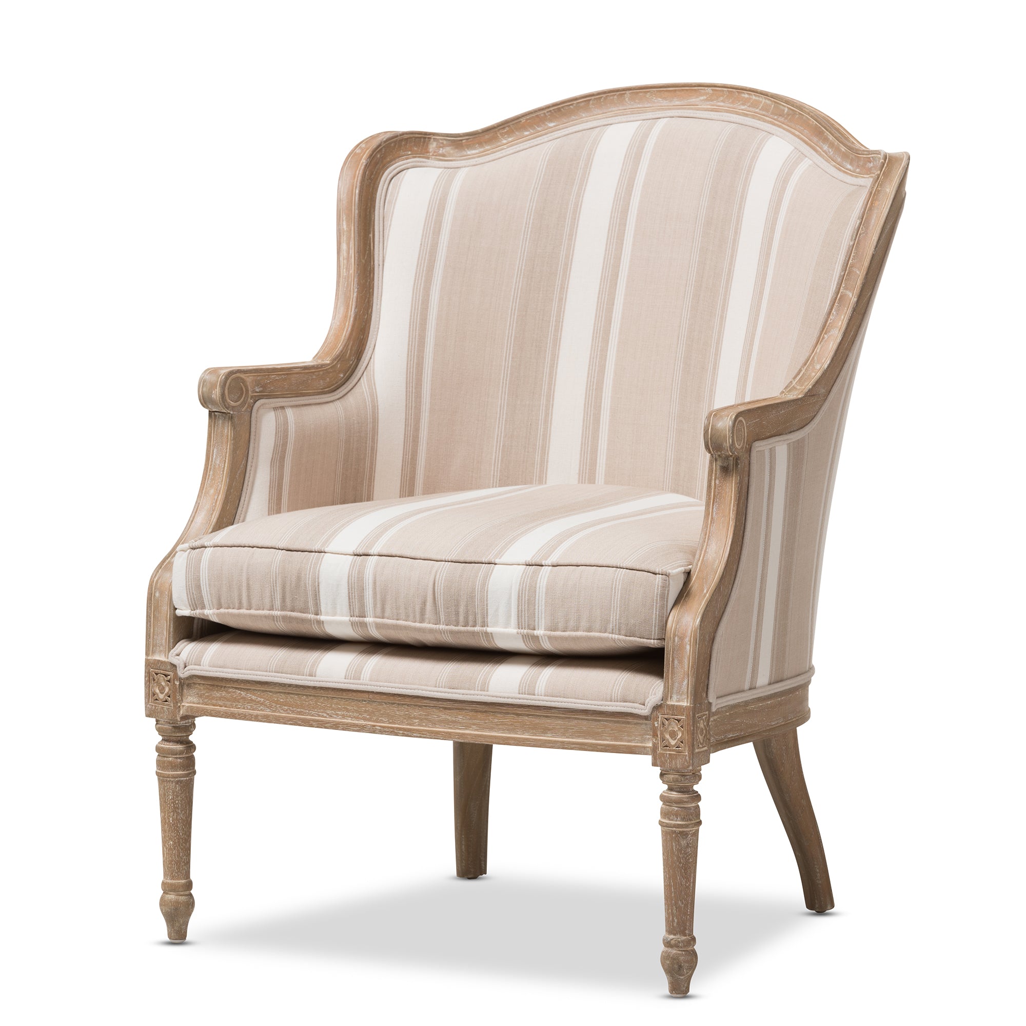 Baxton Studio Charlemagne Traditional French Accent Chair-Oak (Brown Stripe)
