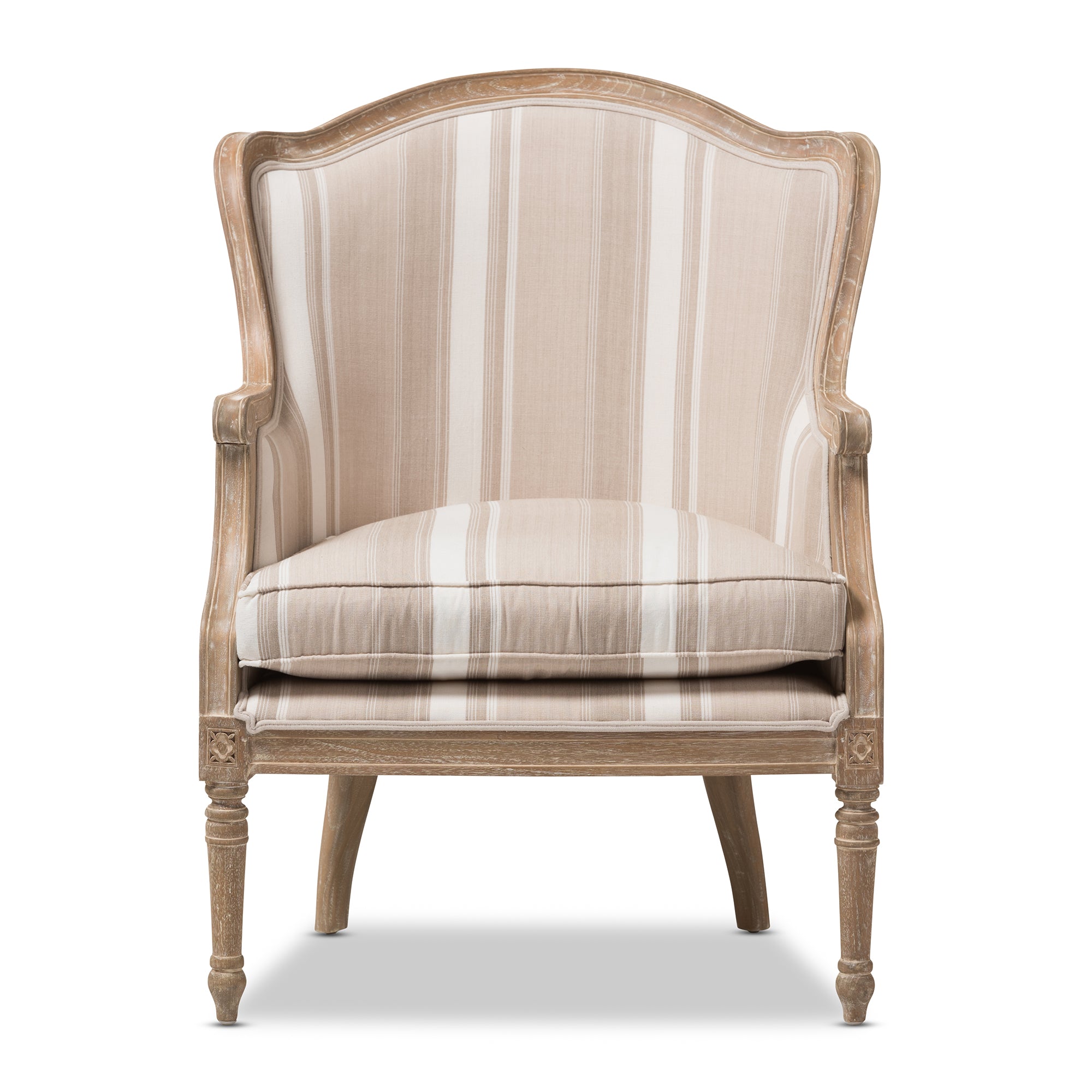 Baxton Studio Charlemagne Traditional French Accent Chair-Oak (Brown Stripe)