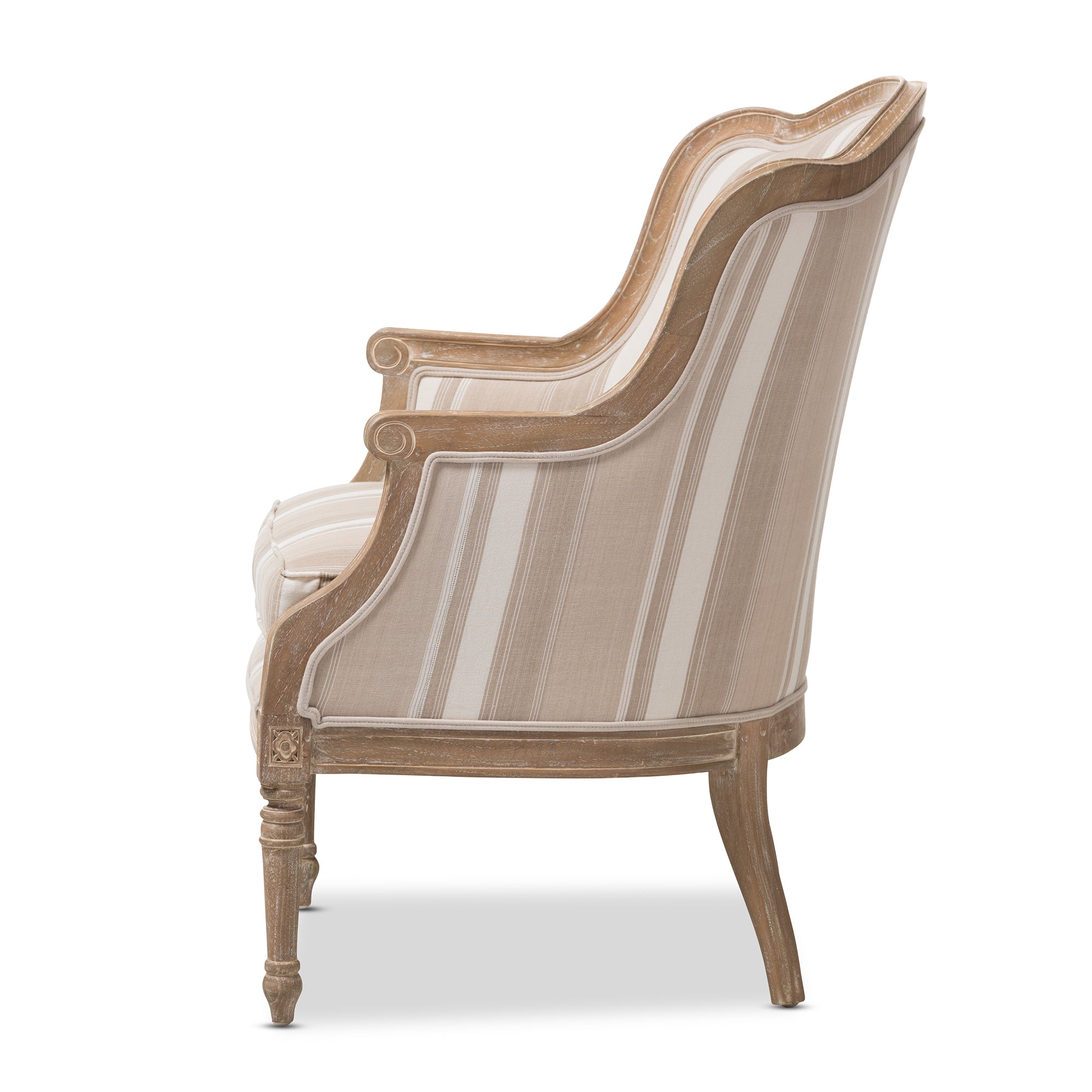 Baxton Studio Charlemagne Traditional French Accent Chair-Oak (Brown Stripe)
