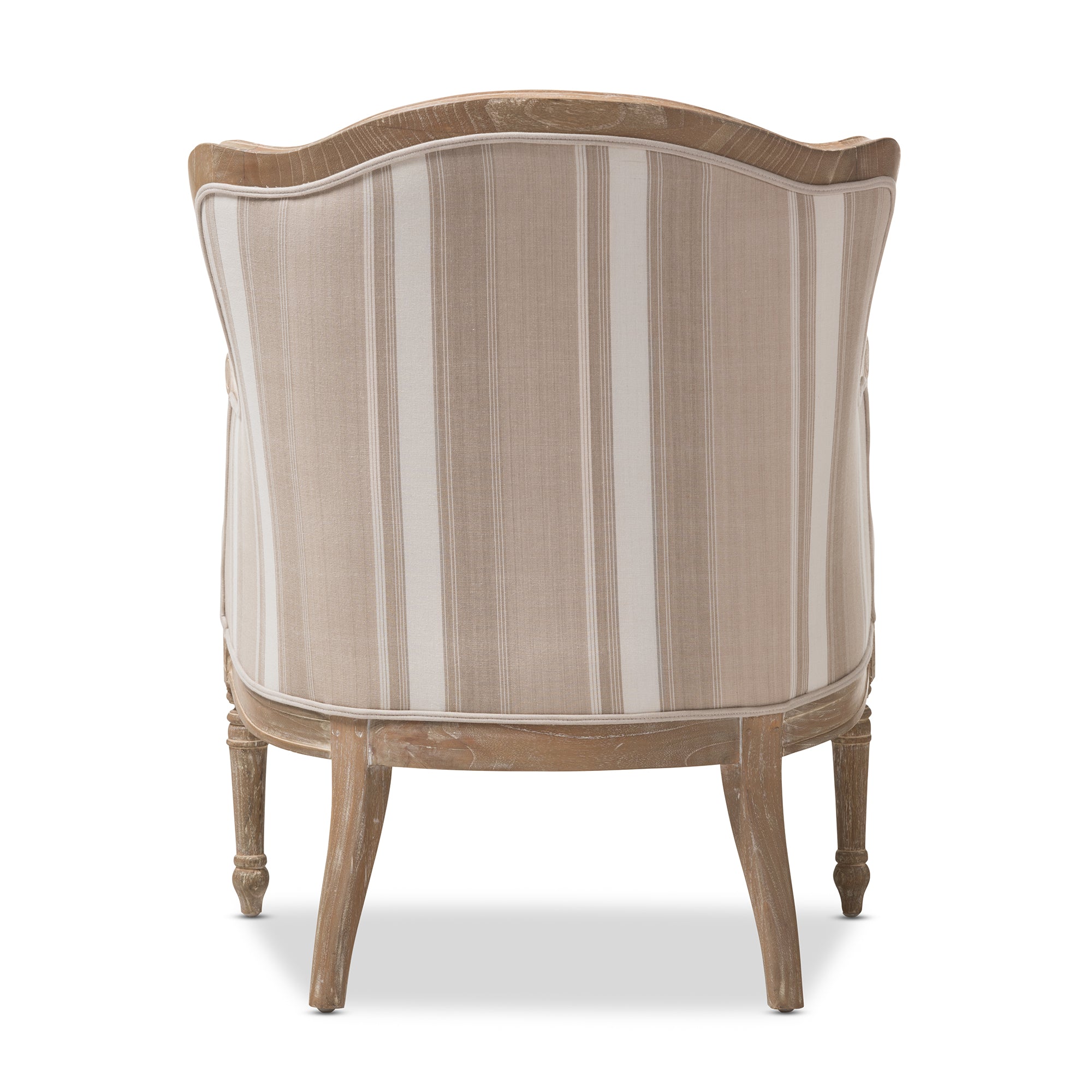 Baxton Studio Charlemagne Traditional French Accent Chair-Oak (Brown Stripe)