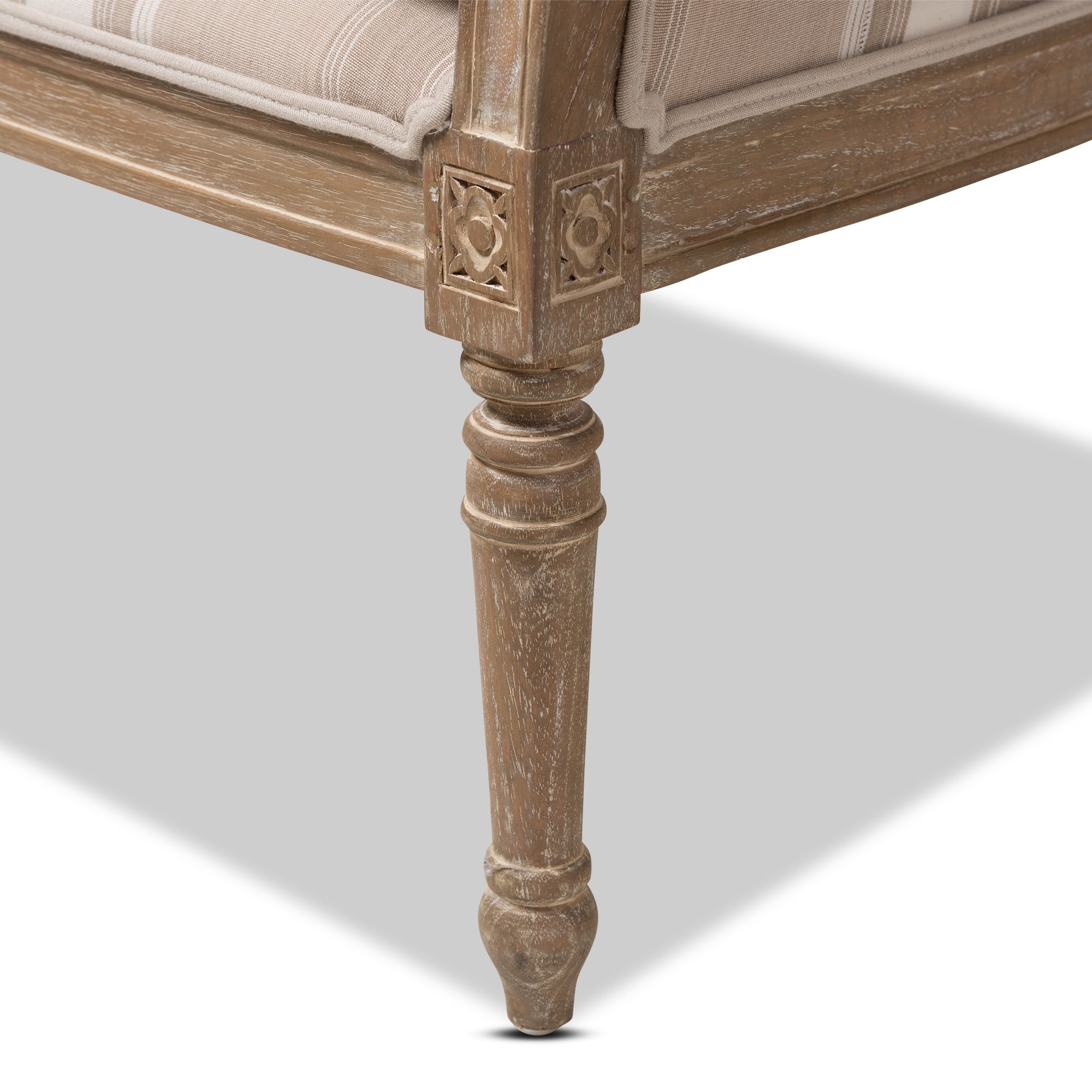 Baxton Studio Charlemagne Traditional French Accent Chair-Oak (Brown Stripe)