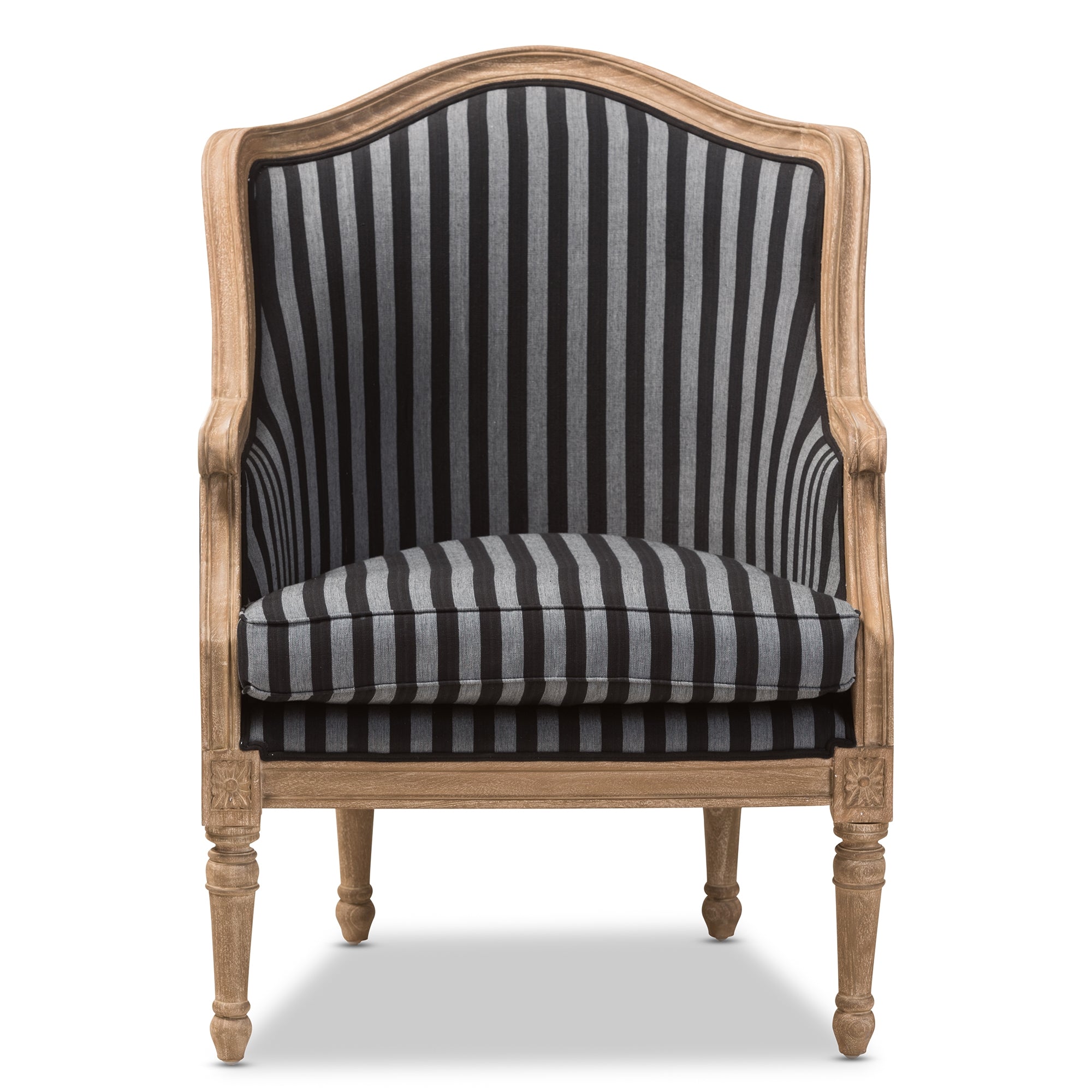 Baxton Studio Charlemagne Traditional French Black and Grey Striped Accent Chair