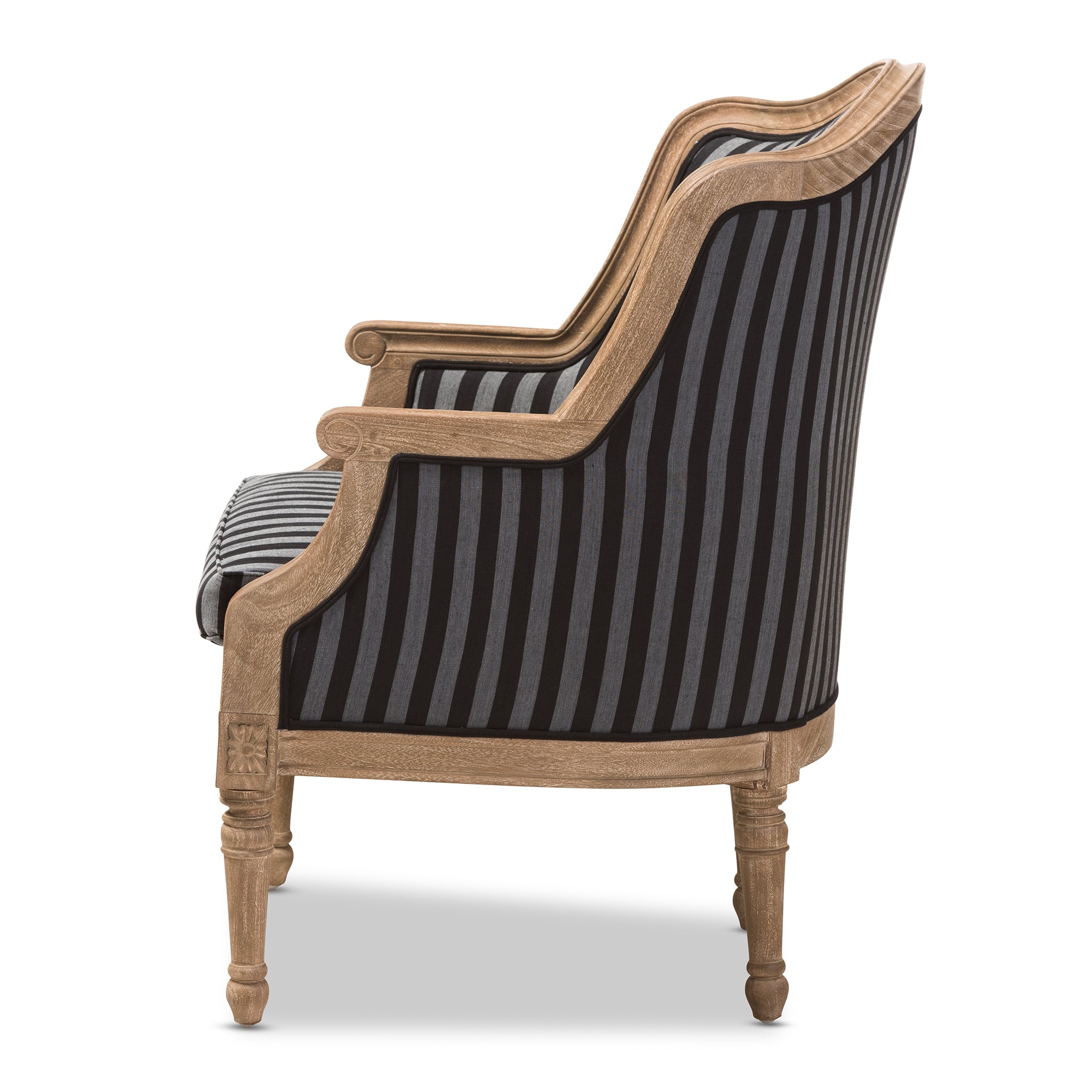 Baxton Studio Charlemagne Traditional French Black and Grey Striped Accent Chair
