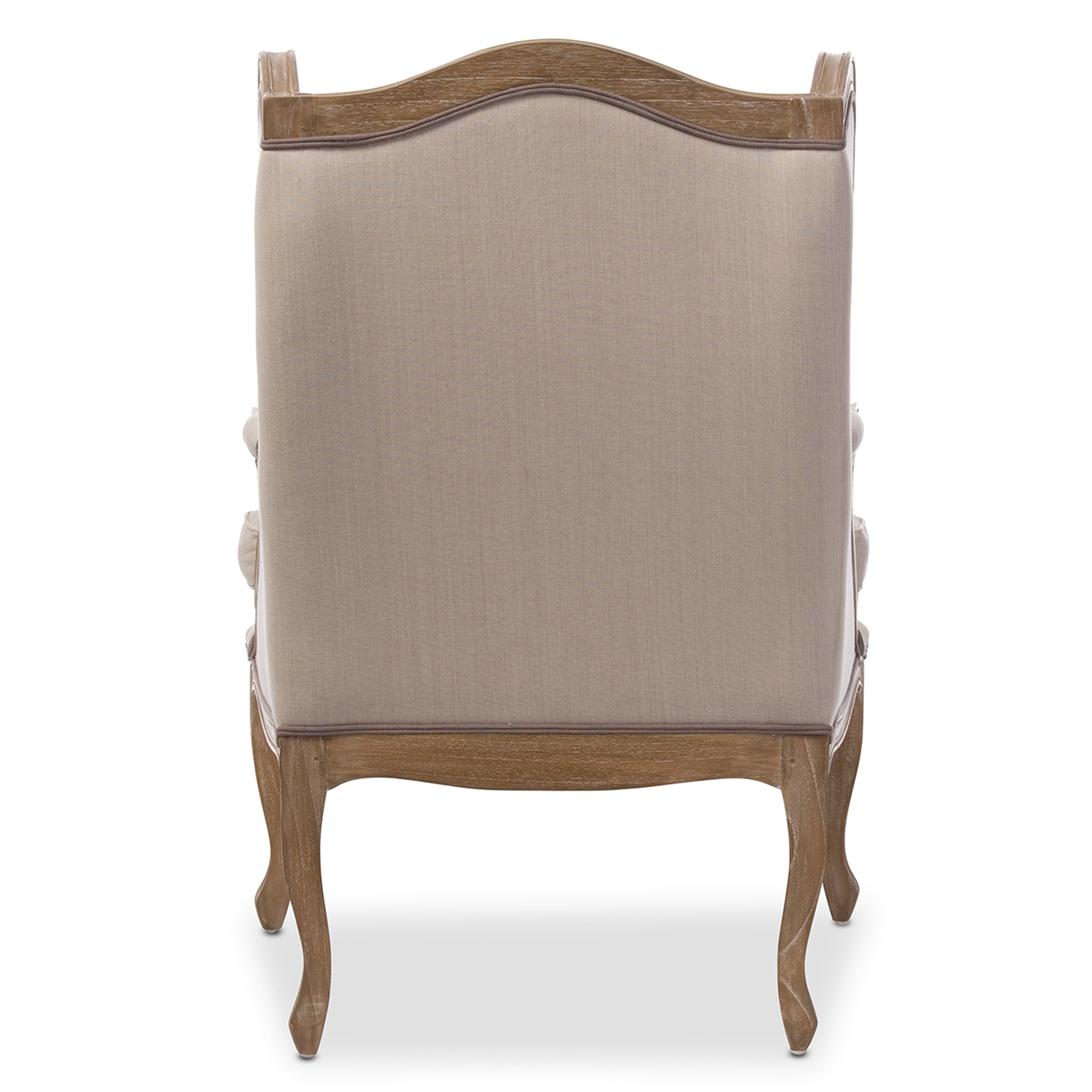 Baxton Studio Oreille French Provincial Style White Wash Distressed Two-tone Beige Upholstered Armchair