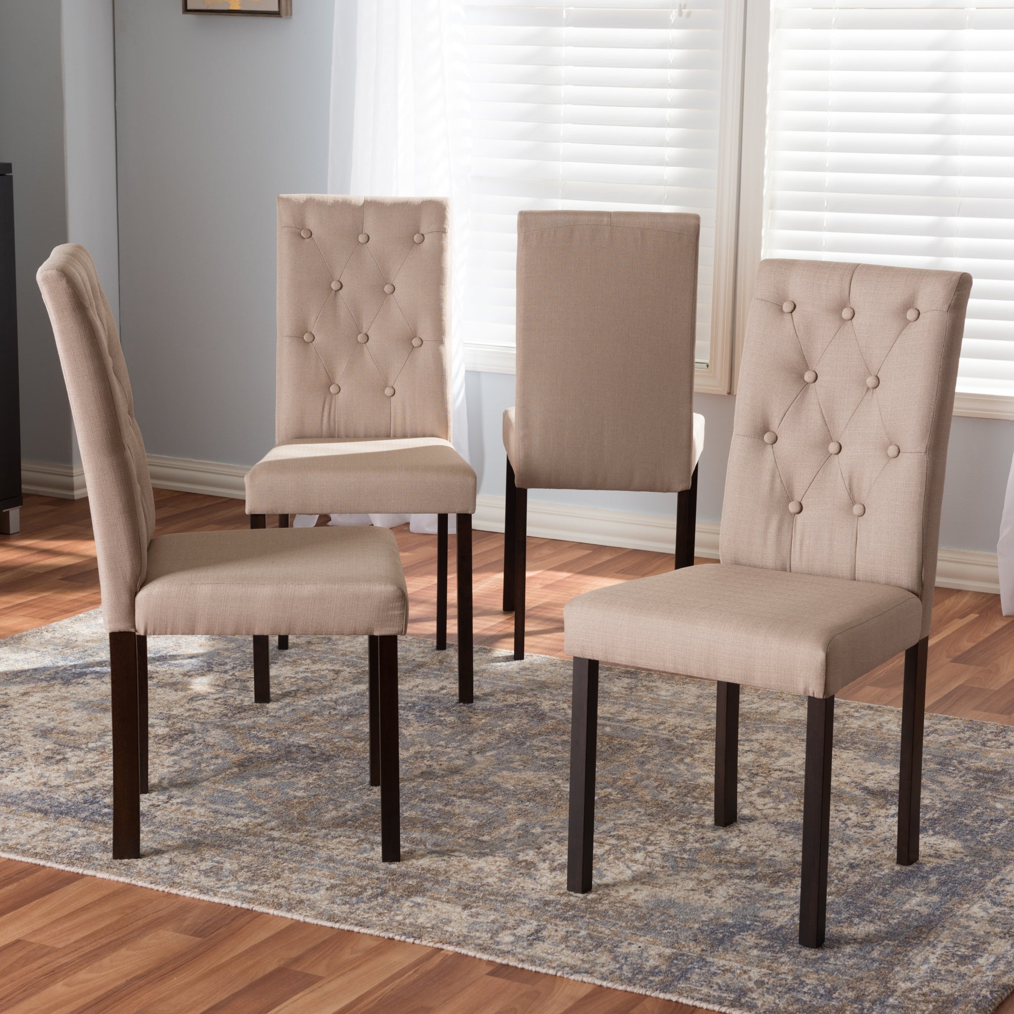 Baxton Studio Gardner Modern and Contemporary 5-Piece Dark Brown Finished Beige Fabric Upholstered Dining Set
