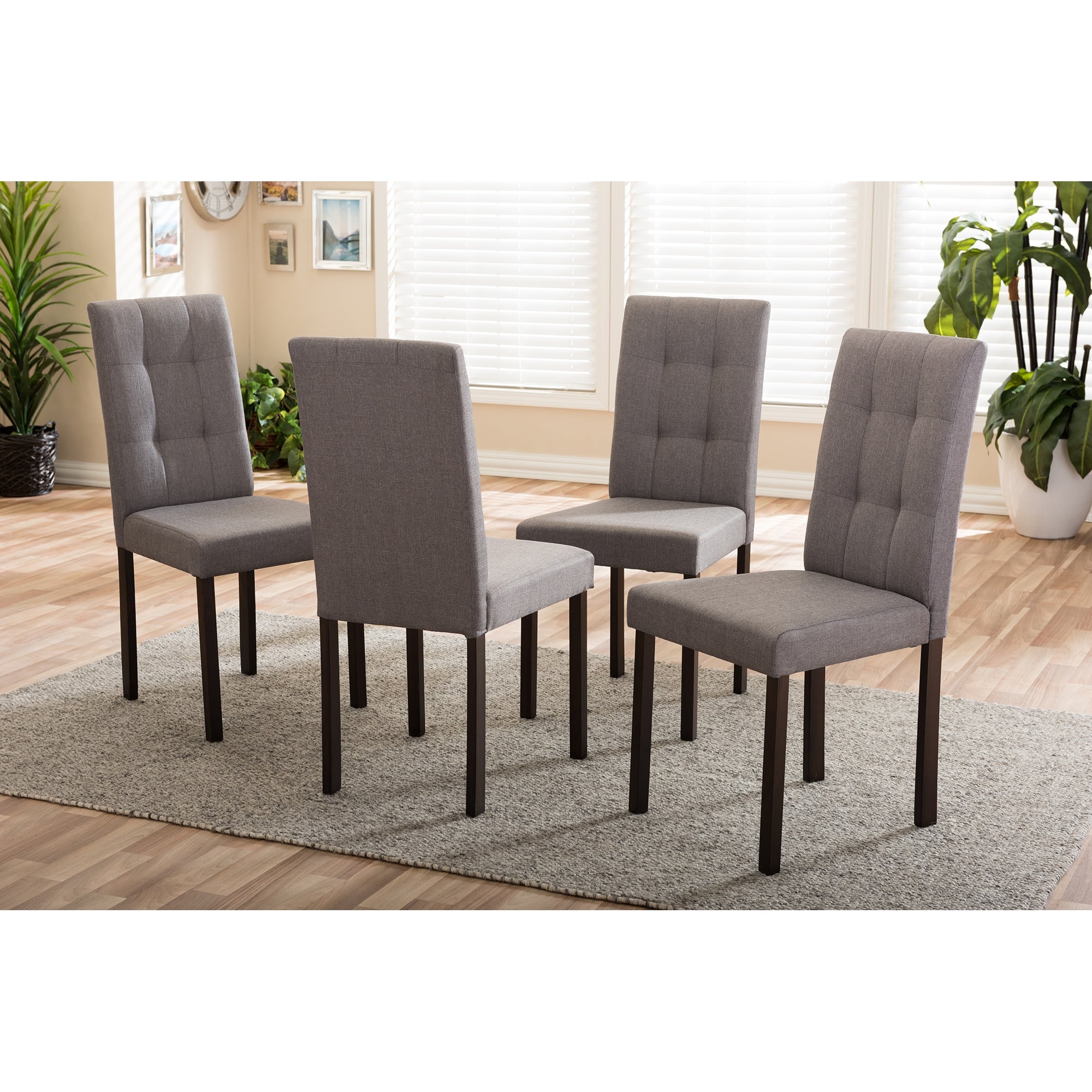 Baxton Studio Andrew Modern and Contemporary Grey Fabric Upholstered Grid-tufting Dining Chair