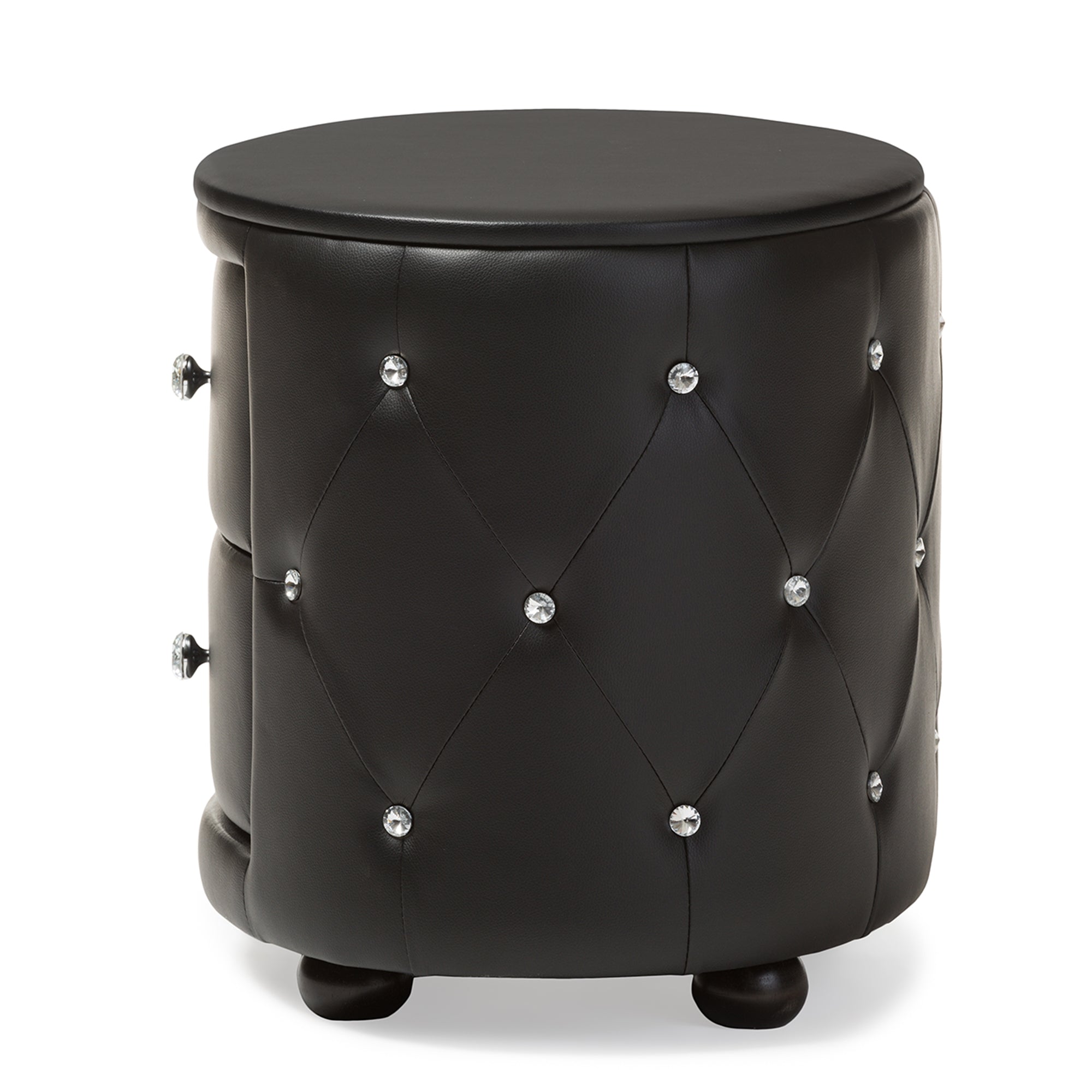 Baxton Studio Davina Hollywood Glamour Style Oval 2-drawer Black Faux Leather Upholstered Nightstand