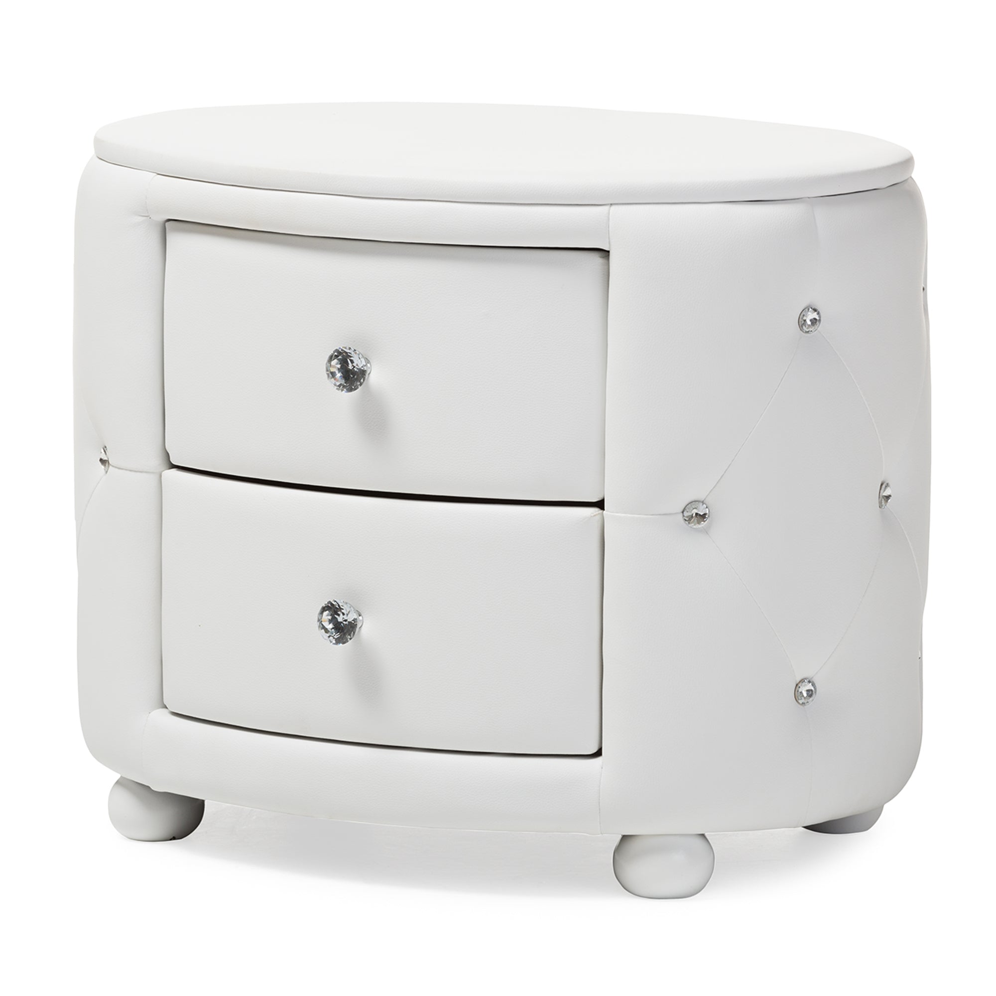 Baxton Studio Davina Hollywood Glamour Style Oval 2-drawer White Faux Leather Upholstered Nightstand