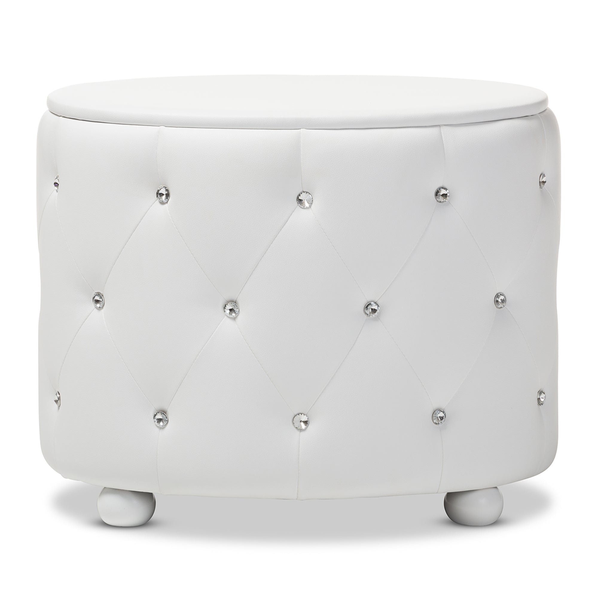 Baxton Studio Davina Hollywood Glamour Style Oval 2-drawer White Faux Leather Upholstered Nightstand