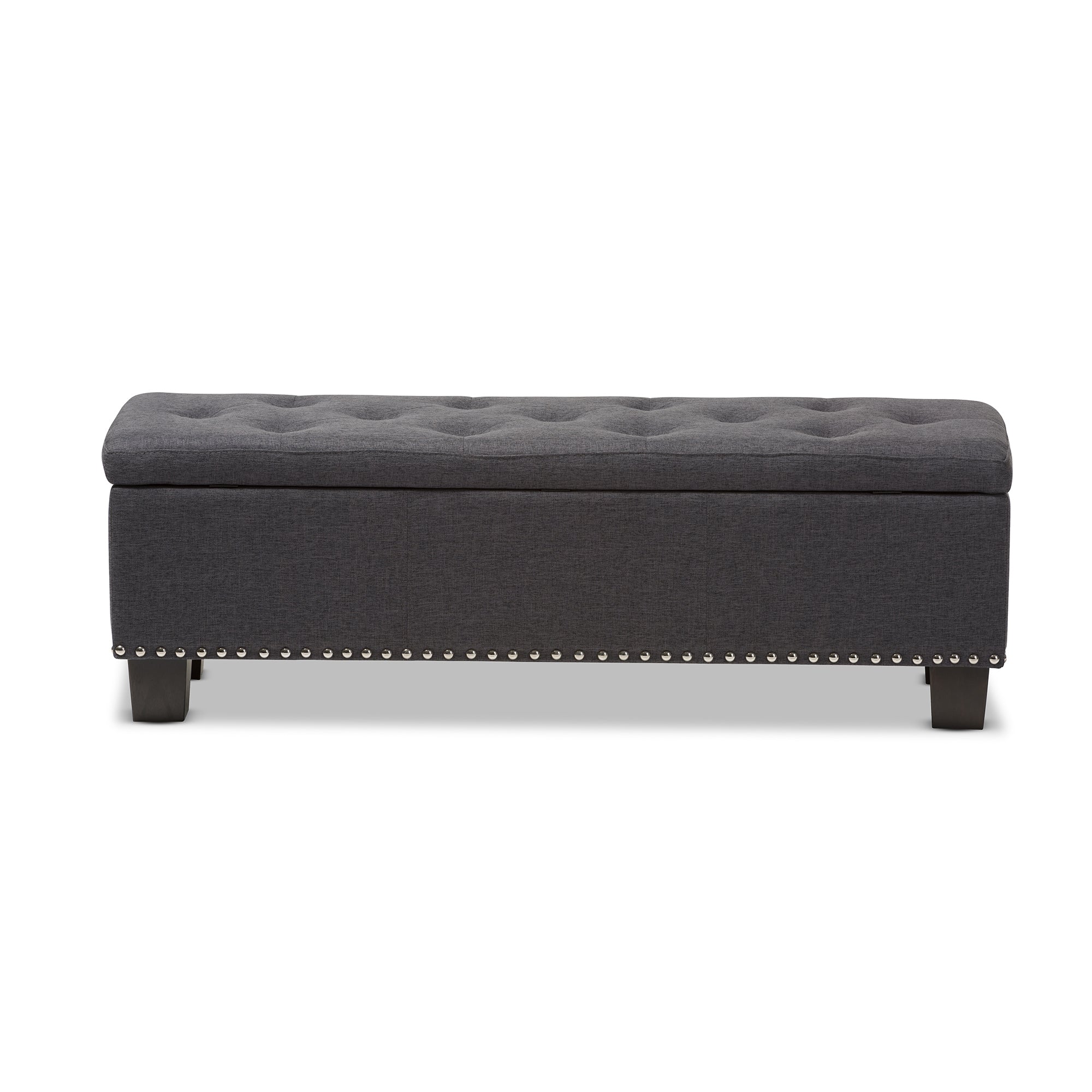Baxton Studio Hannah Modern and Contemporary Dark Grey Fabric Upholstered Button-Tufting Storage Ottoman Bench