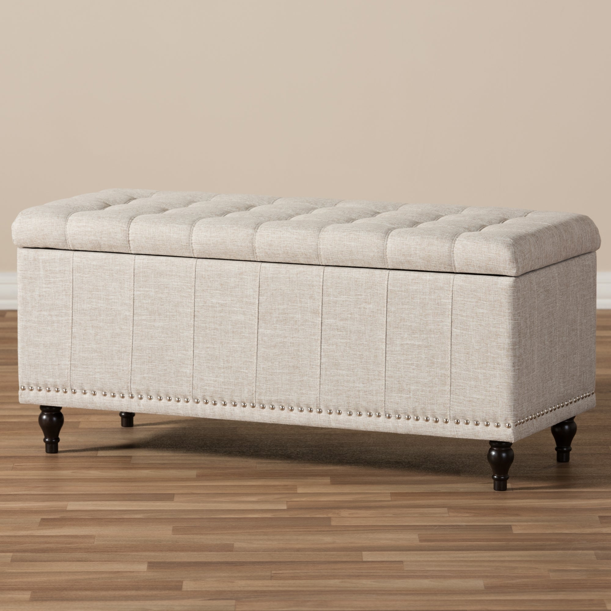 Baxton Studio Kaylee Modern Classic Beige Fabric Upholstered Button-Tufting Storage Ottoman Bench