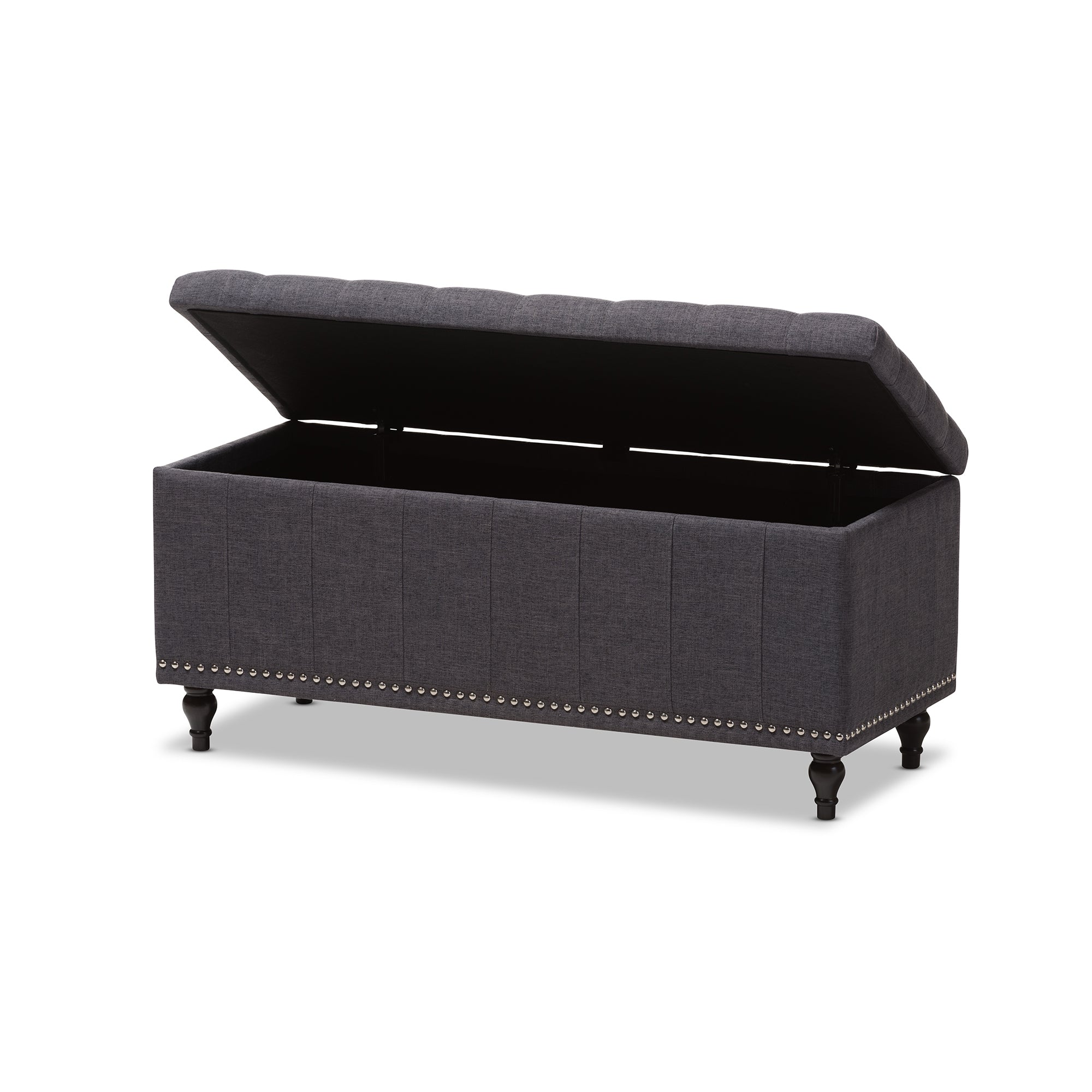 Baxton Studio Kaylee Modern Classic Dark Grey Fabric Upholstered Button-Tufting Storage Ottoman Bench