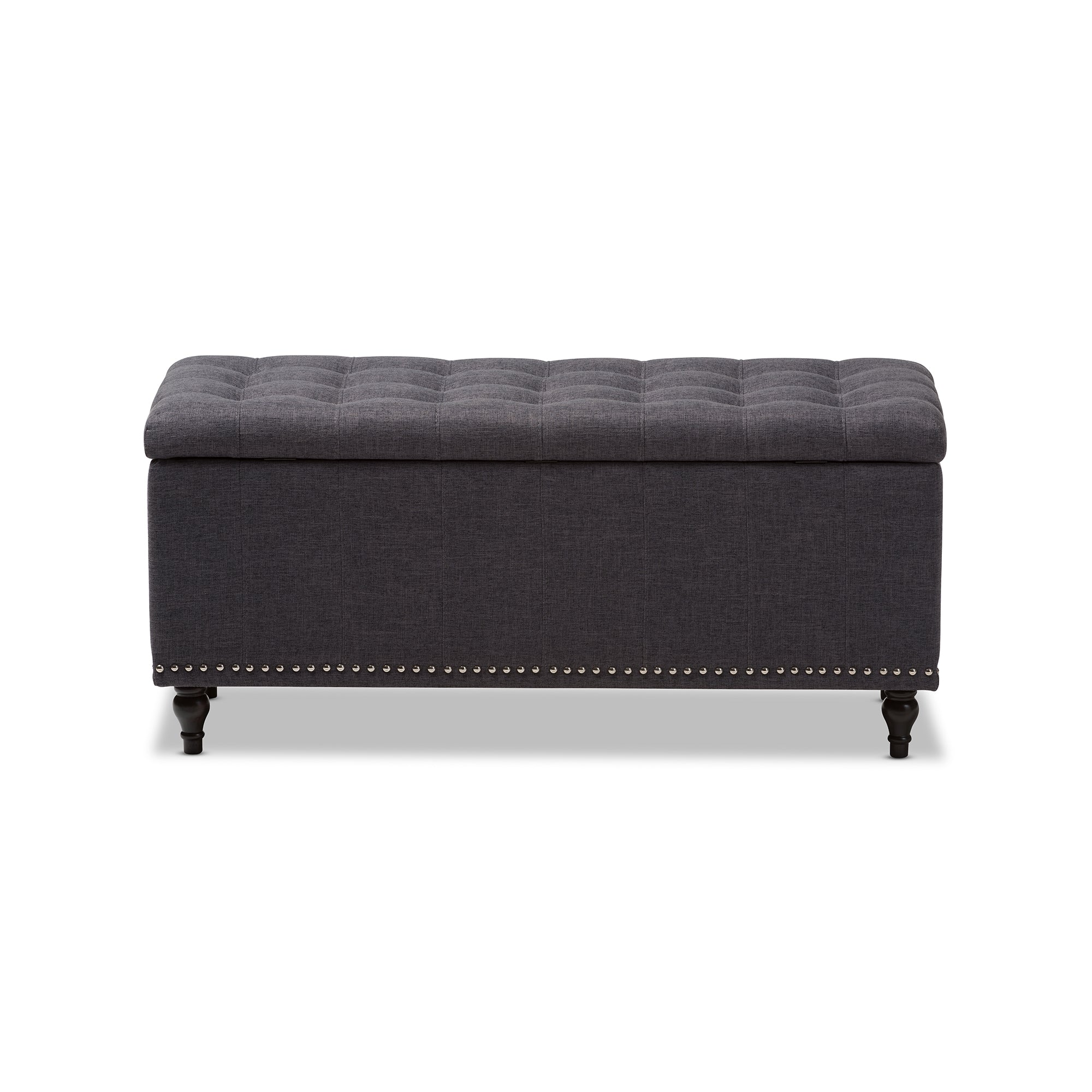 Baxton Studio Kaylee Modern Classic Dark Grey Fabric Upholstered Button-Tufting Storage Ottoman Bench