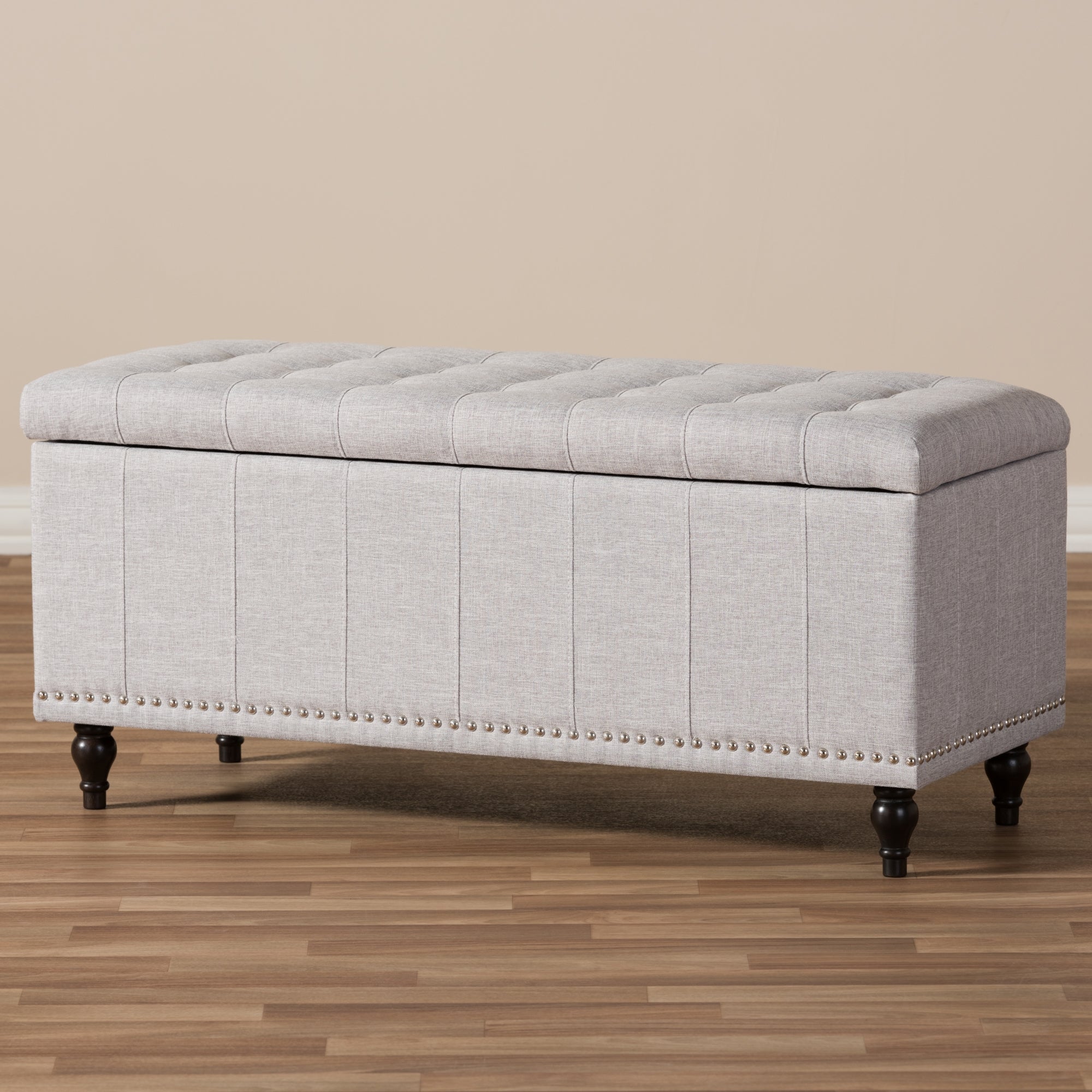 Baxton Studio Kaylee Modern Classic Grayish Beige Fabric Upholstered Button-Tufting Storage Ottoman Bench
