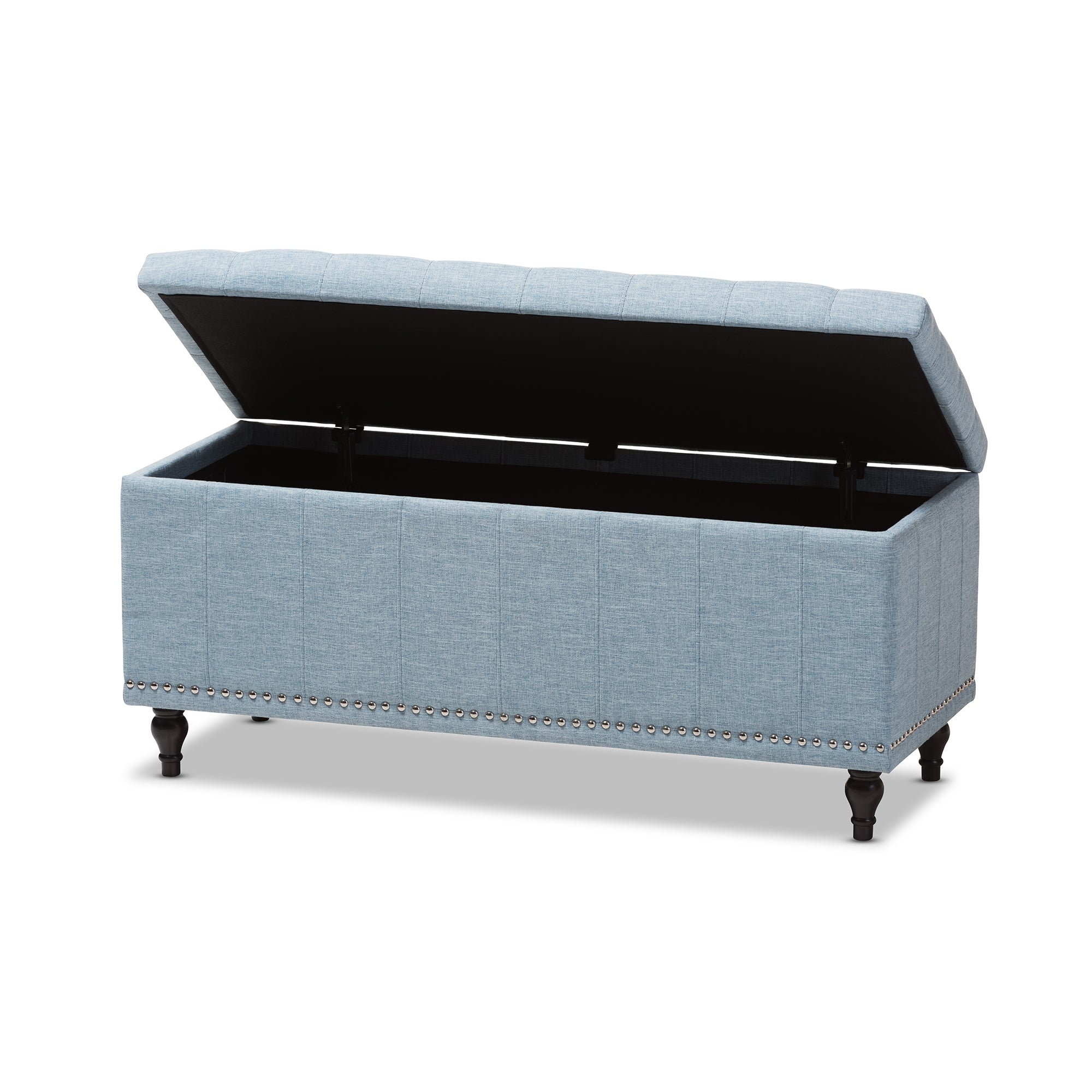 Baxton Studio Kaylee Modern Classic Light Blue Fabric Upholstered Button-Tufting Storage Ottoman Bench