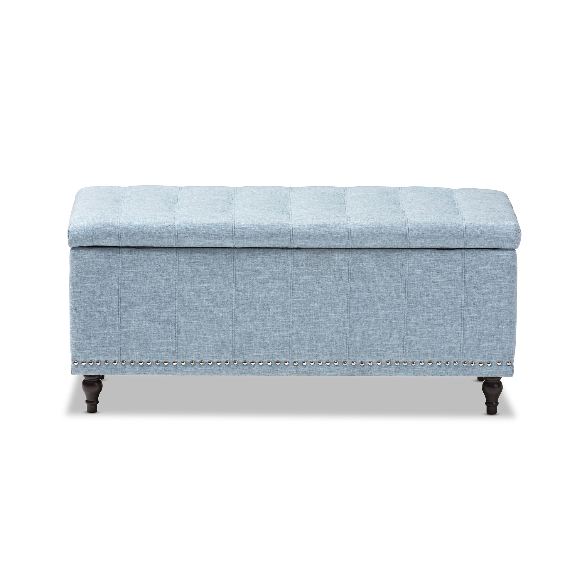 Baxton Studio Kaylee Modern Classic Light Blue Fabric Upholstered Button-Tufting Storage Ottoman Bench
