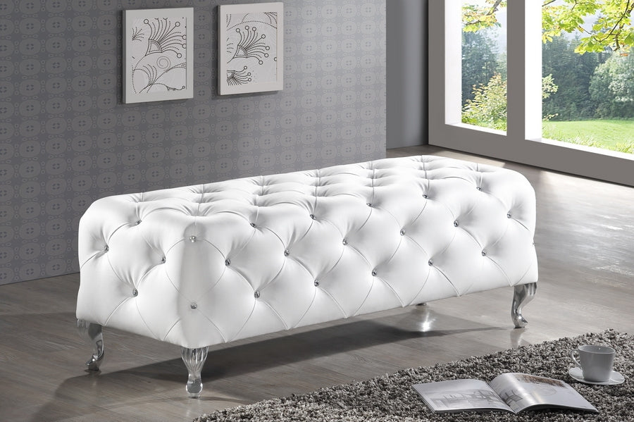 Baxton Studio Stella Crystal Tufted White Modern Bench