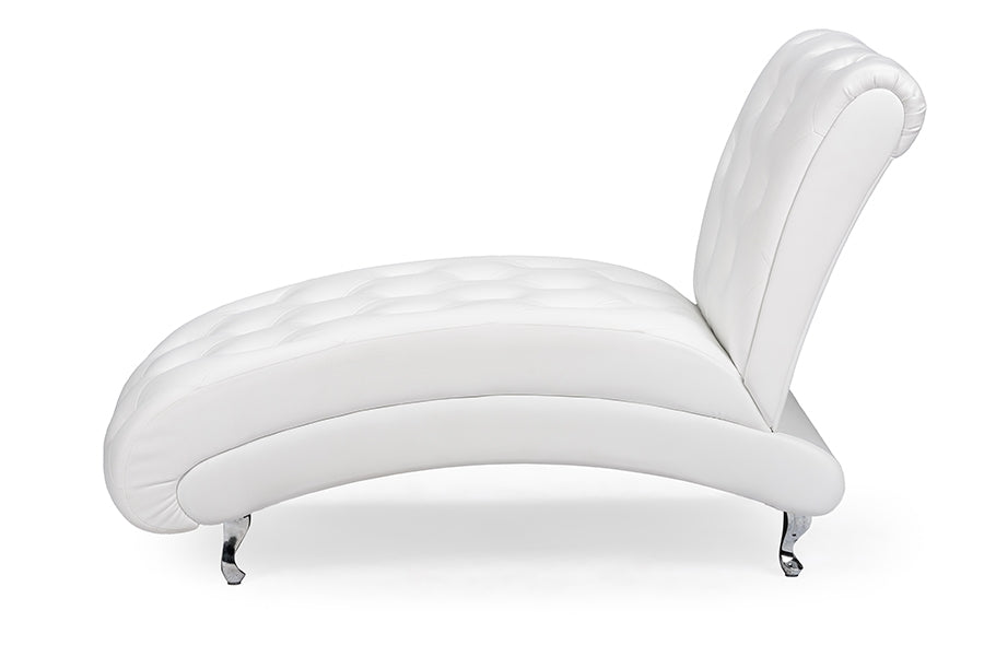 Baxton Studio Pease Contemporary White Faux Leather Upholstered Crystal Button Tufted Chaise Lounge  One (1) Chaise