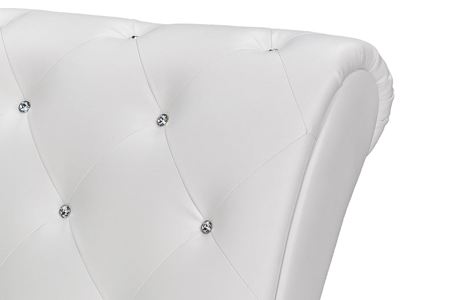 Baxton Studio Pease Contemporary White Faux Leather Upholstered Crystal Button Tufted Chaise Lounge  One (1) Chaise