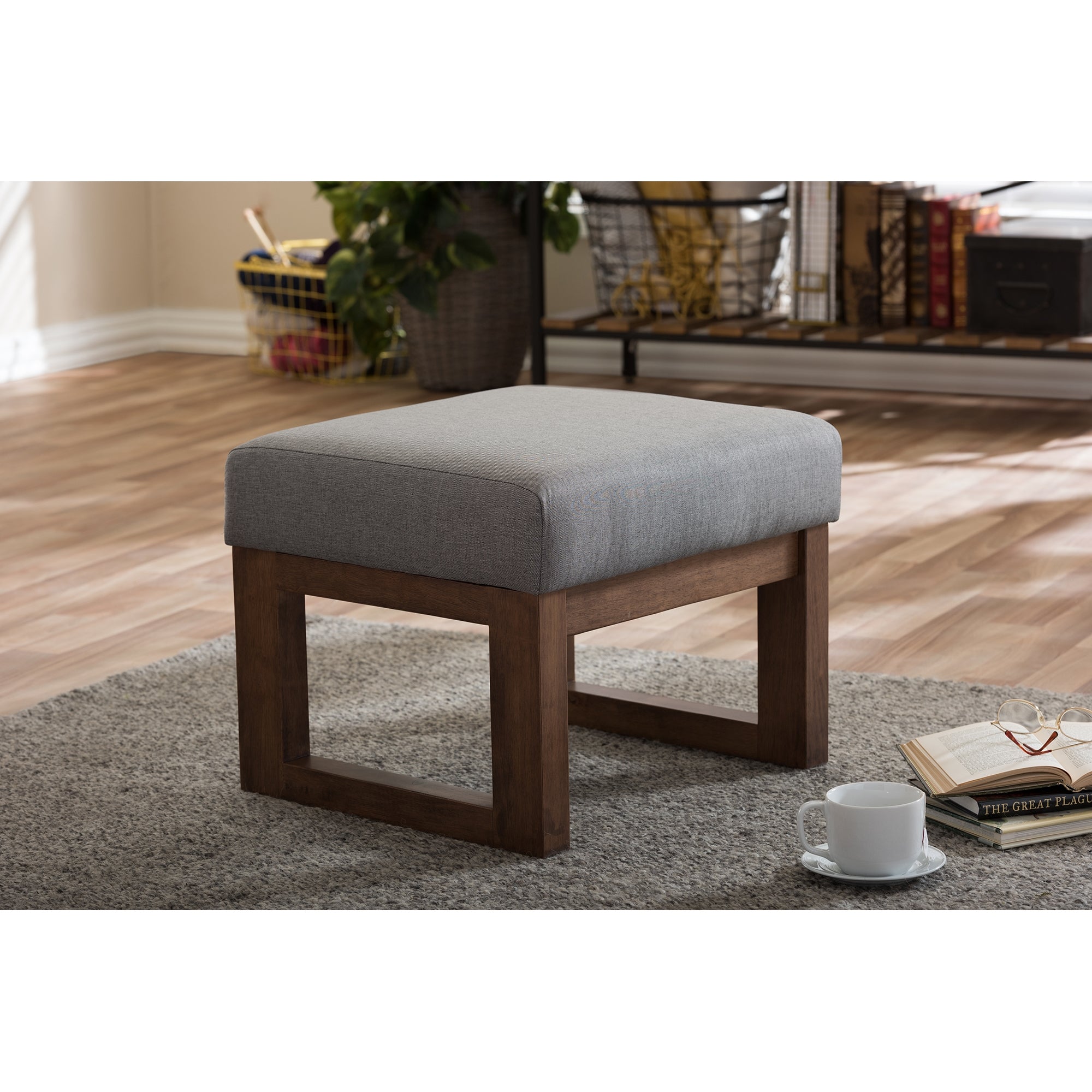 Baxton Studio Yashiya Mid-century Retro Modern Grey Fabric Upholstered Ottoman Stool