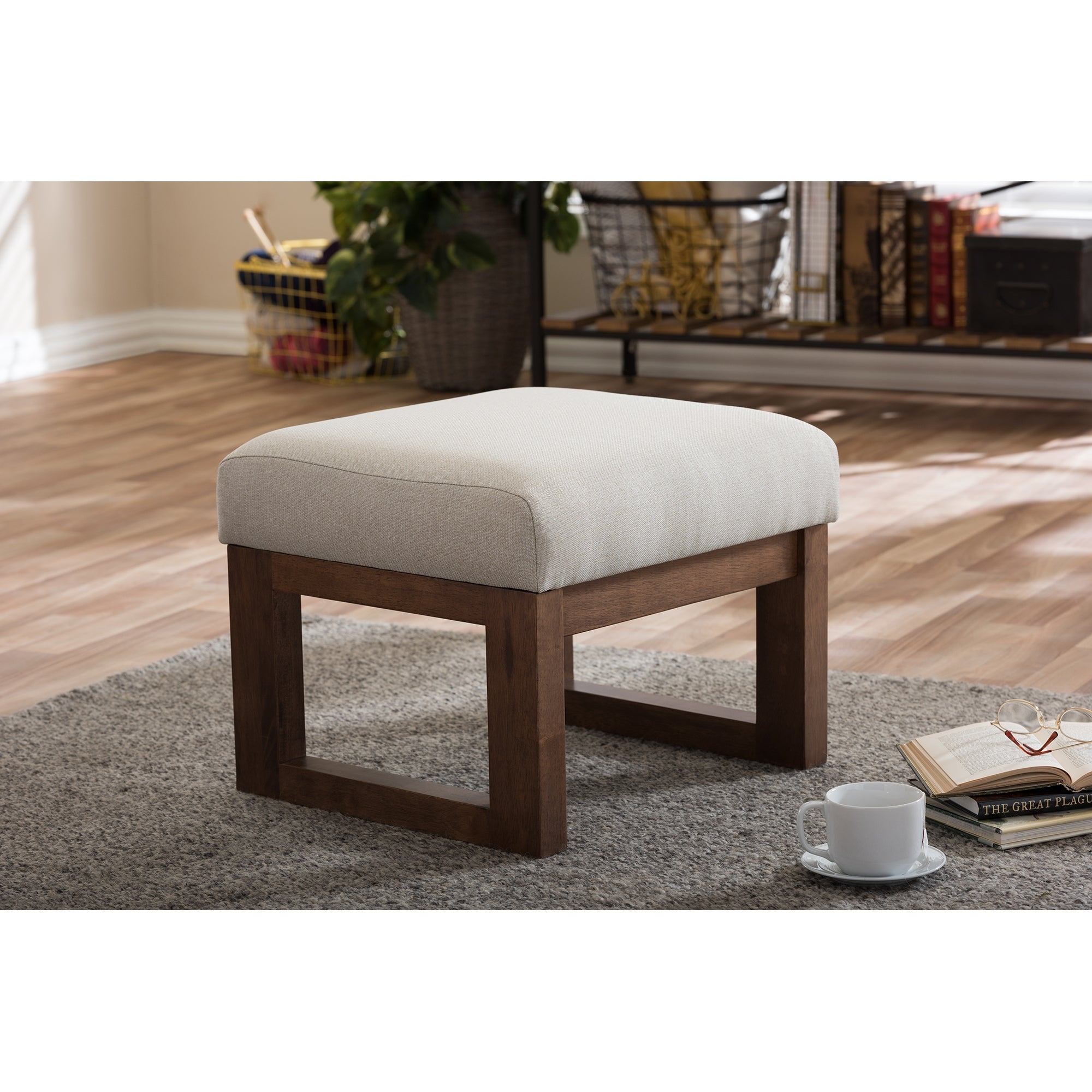 Baxton Studio Yashiya Mid-century Retro Modern Light Beige Fabric Upholstered Ottoman Stool