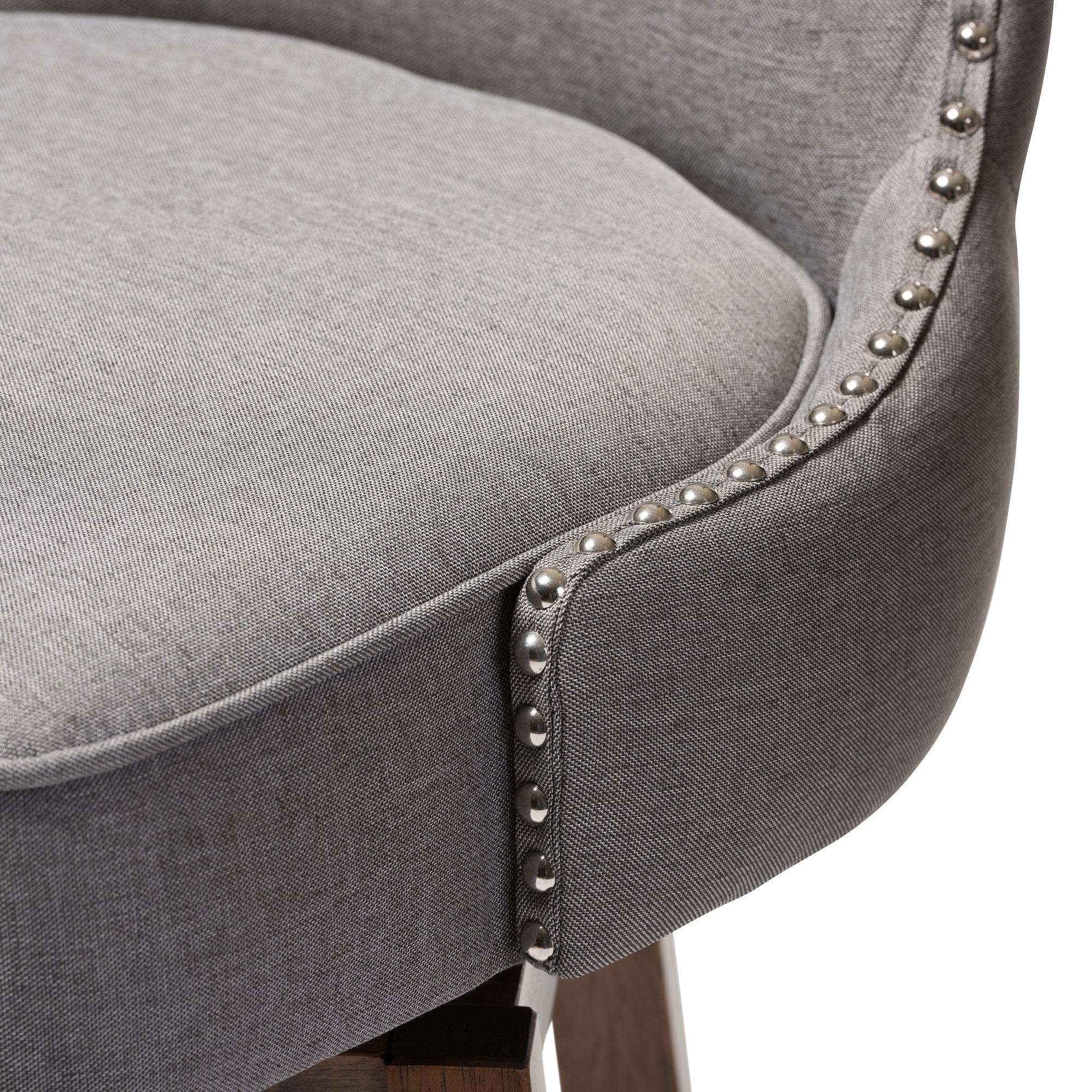 Baxton Studio Gradisca Modern and Contemporary Brown Wood Finishing and Grey Fabric Button-Tufted Upholstered 2-Piece Swivel Barstool Set