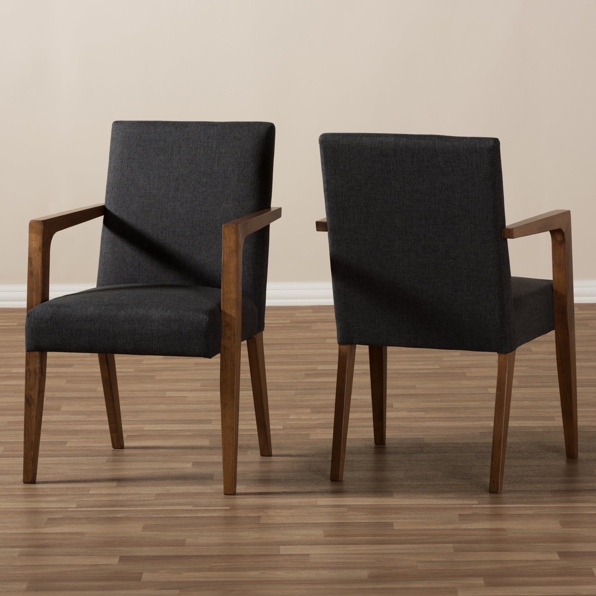 Baxton Studio Andrea Mid-Century Modern Dark Grey Upholstered Wooden 2-Piece Lounge Set