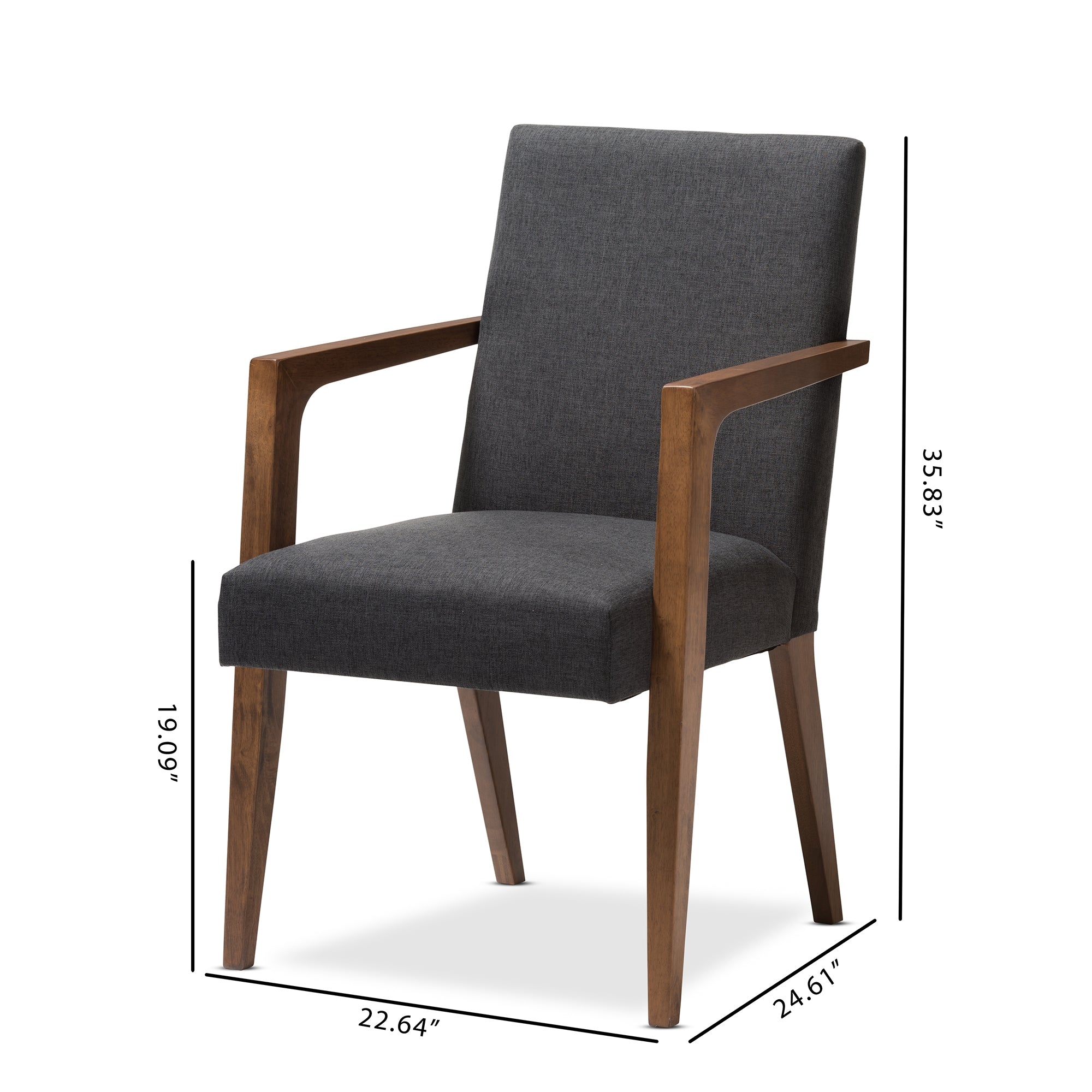 Baxton Studio Andrea Mid-Century Modern Dark Grey Upholstered Wooden 2-Piece Lounge Set