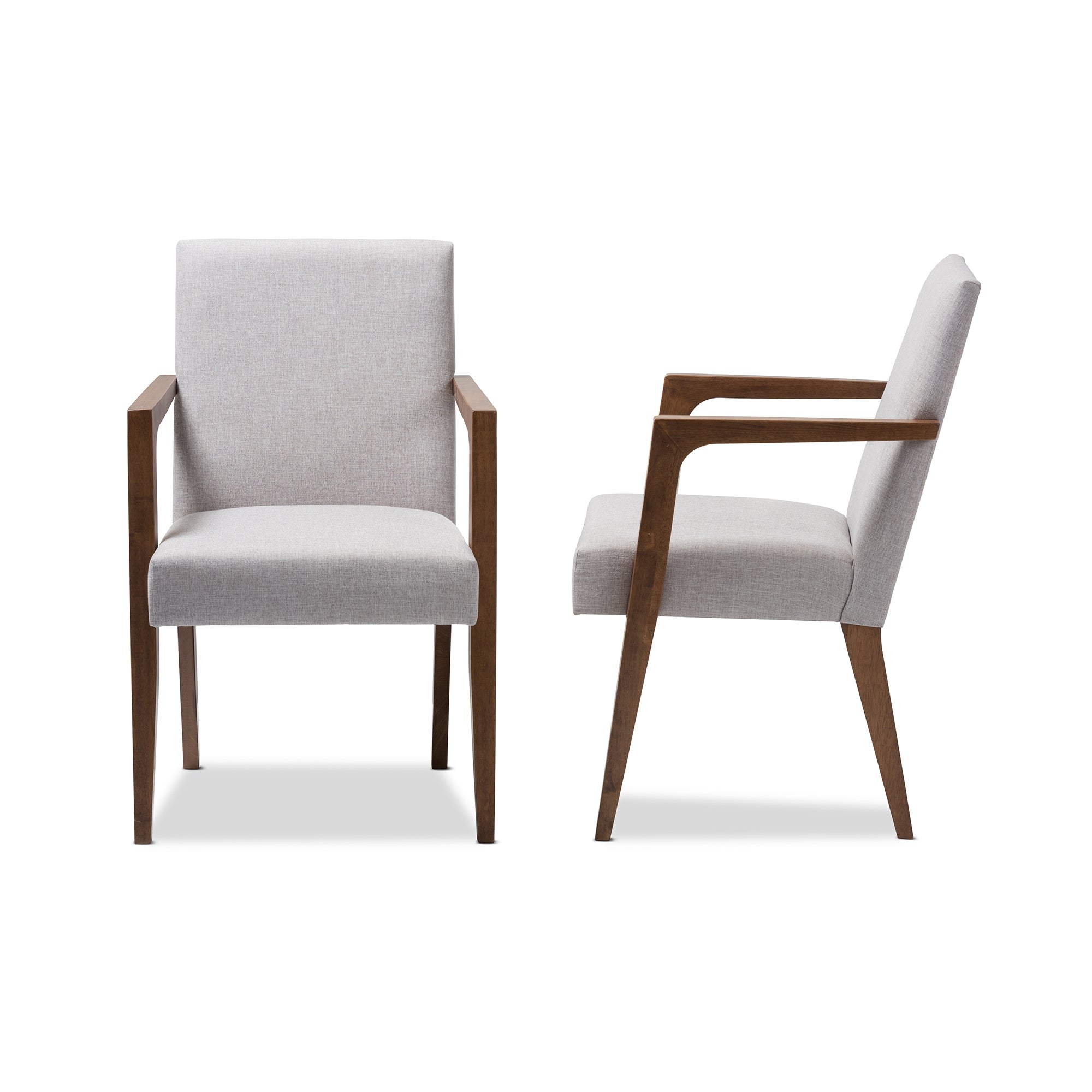 Baxton Studio Andrea Mid-Century Modern Greyish Beige Upholstered Wooden 2-Piece Lounge Chair Set