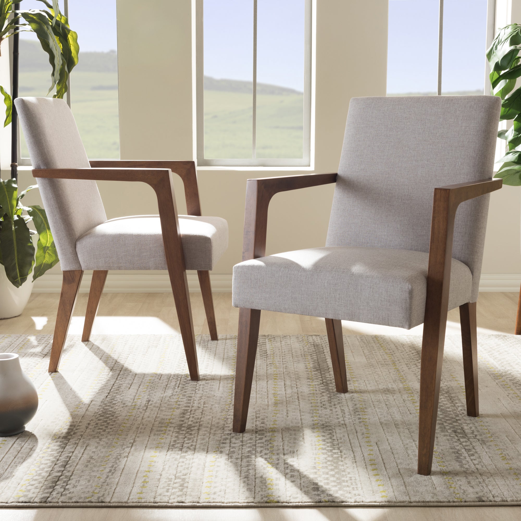 Baxton Studio Andrea Mid-Century Modern Greyish Beige Upholstered Wooden 2-Piece Lounge Chair Set