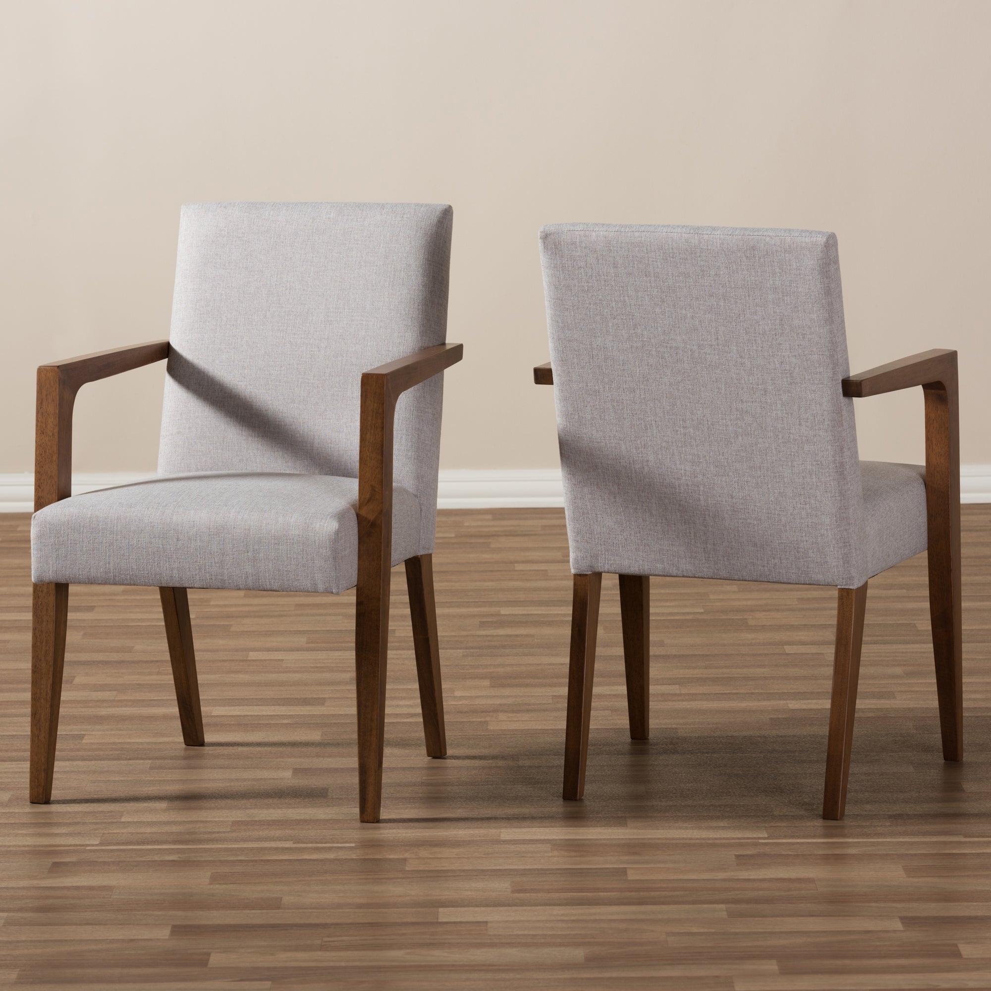 Baxton Studio Andrea Mid-Century Modern Greyish Beige Upholstered Wooden 2-Piece Lounge Chair Set