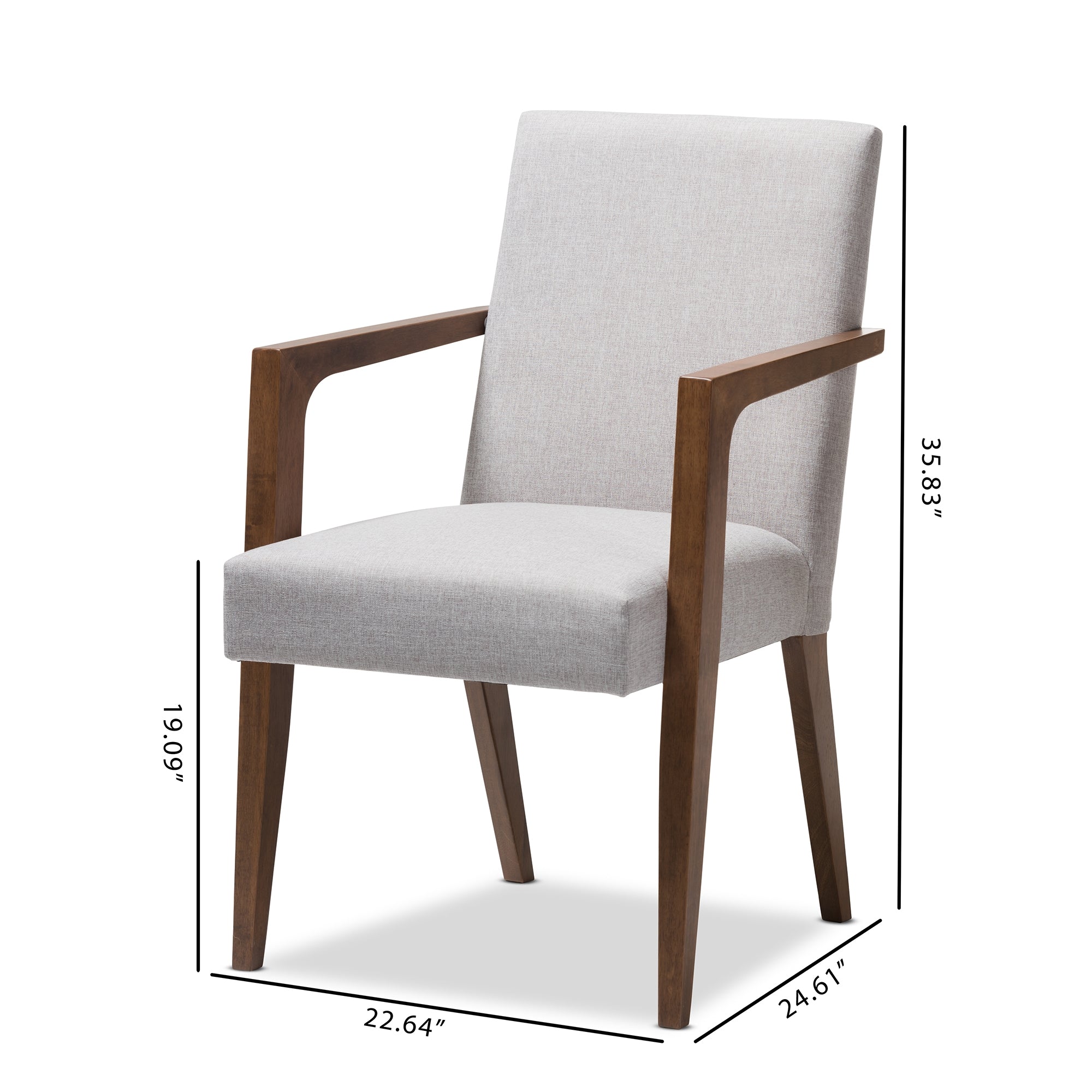 Baxton Studio Andrea Mid-Century Modern Greyish Beige Upholstered Wooden 2-Piece Lounge Chair Set