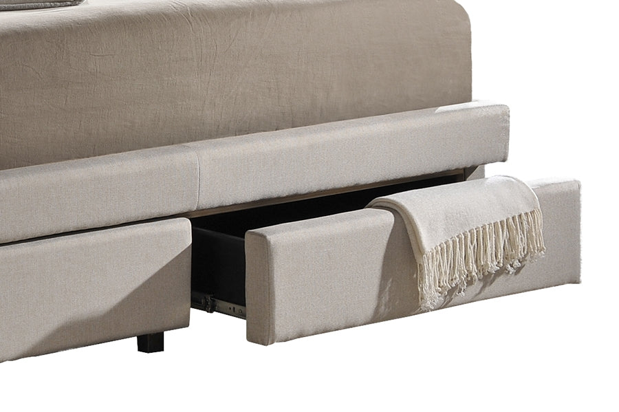 Baxton Studio Ainge Contemporary Button-Tufted Light Beige Fabric Upholstered Storage King-Size  Bed with 2-drawer One (1) King Size Bed