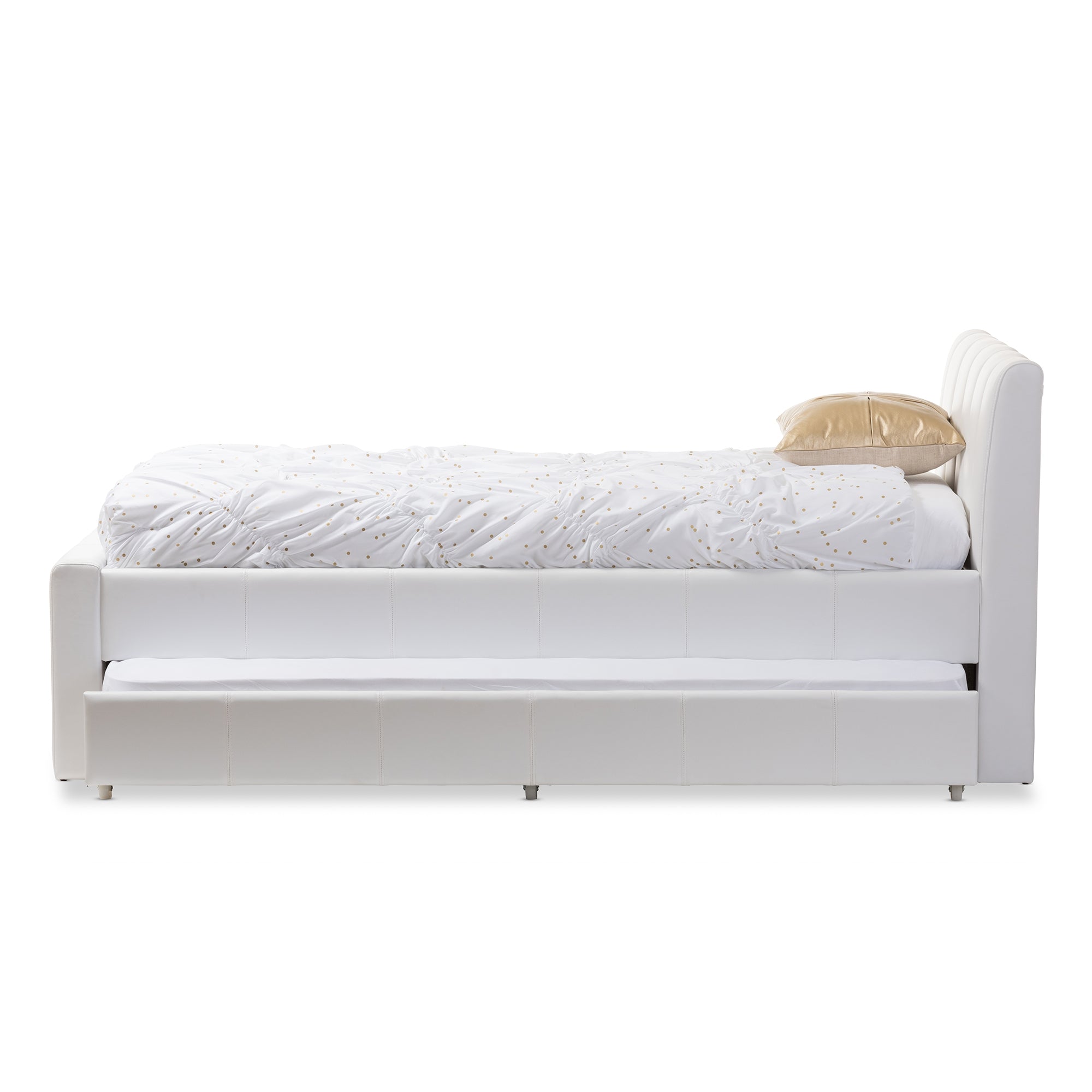 Baxton Studio Cosmo Modern and Contemporary White Faux Leather Twin Size Trundle Bed
