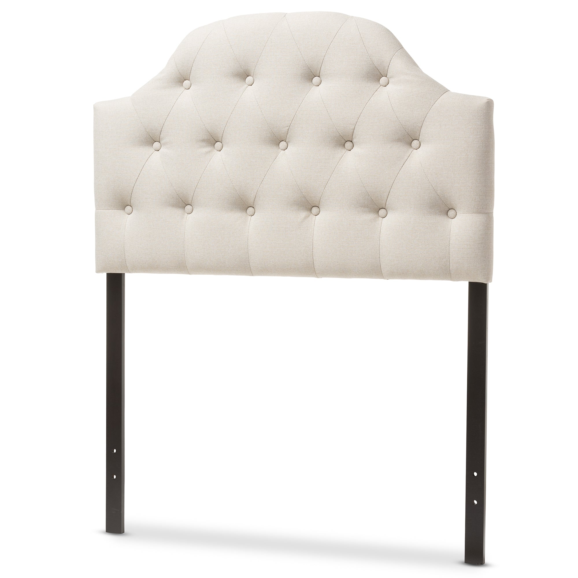 Baxton Studio Morris Modern and Contemporary Light Beige Fabric Upholstered Button-Tufted Scalloped Twin Size Headboard