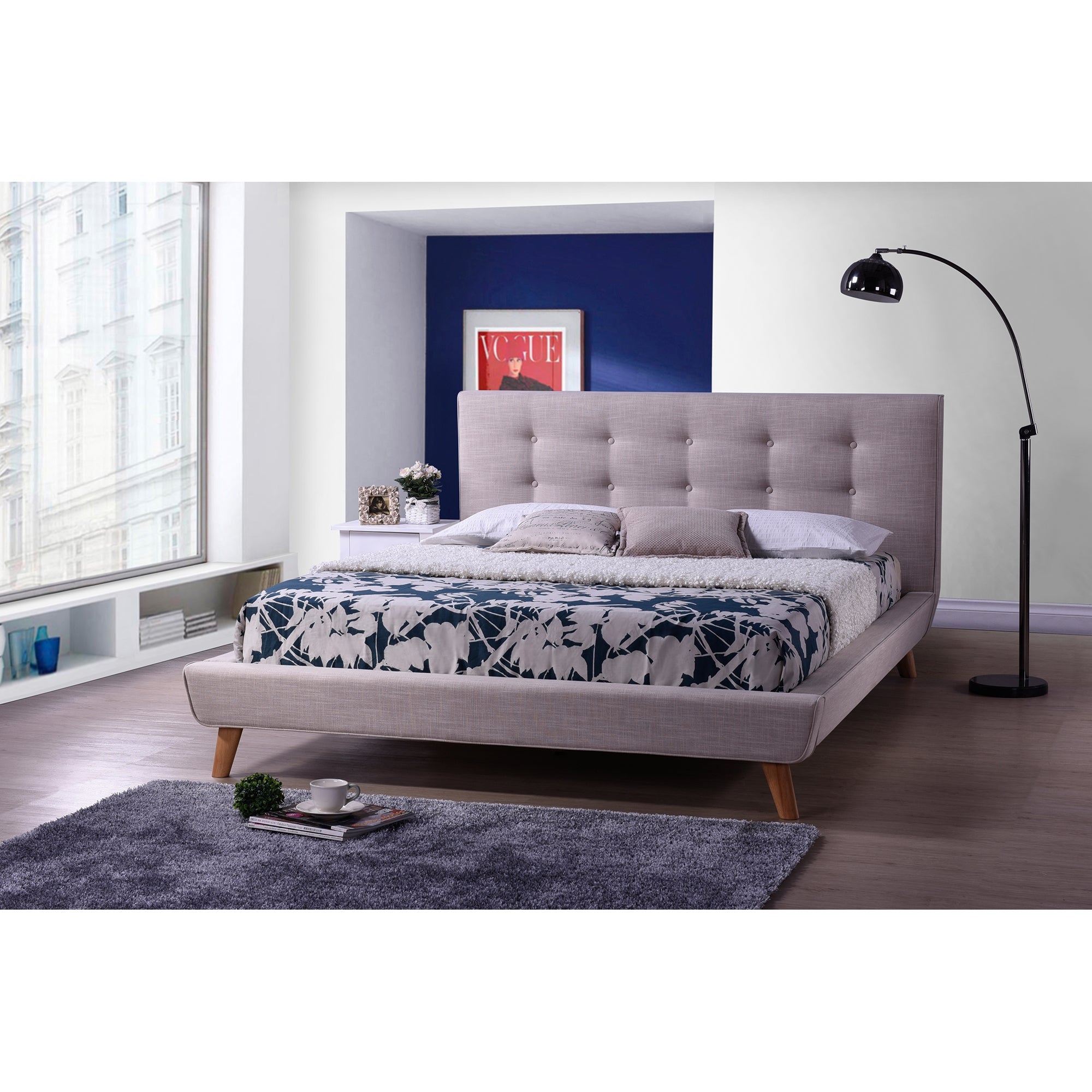 Baxton Studio Jonesy Scandinavian Style Mid-century Beige Fabric  Upholstered Queen Size Platform Bed