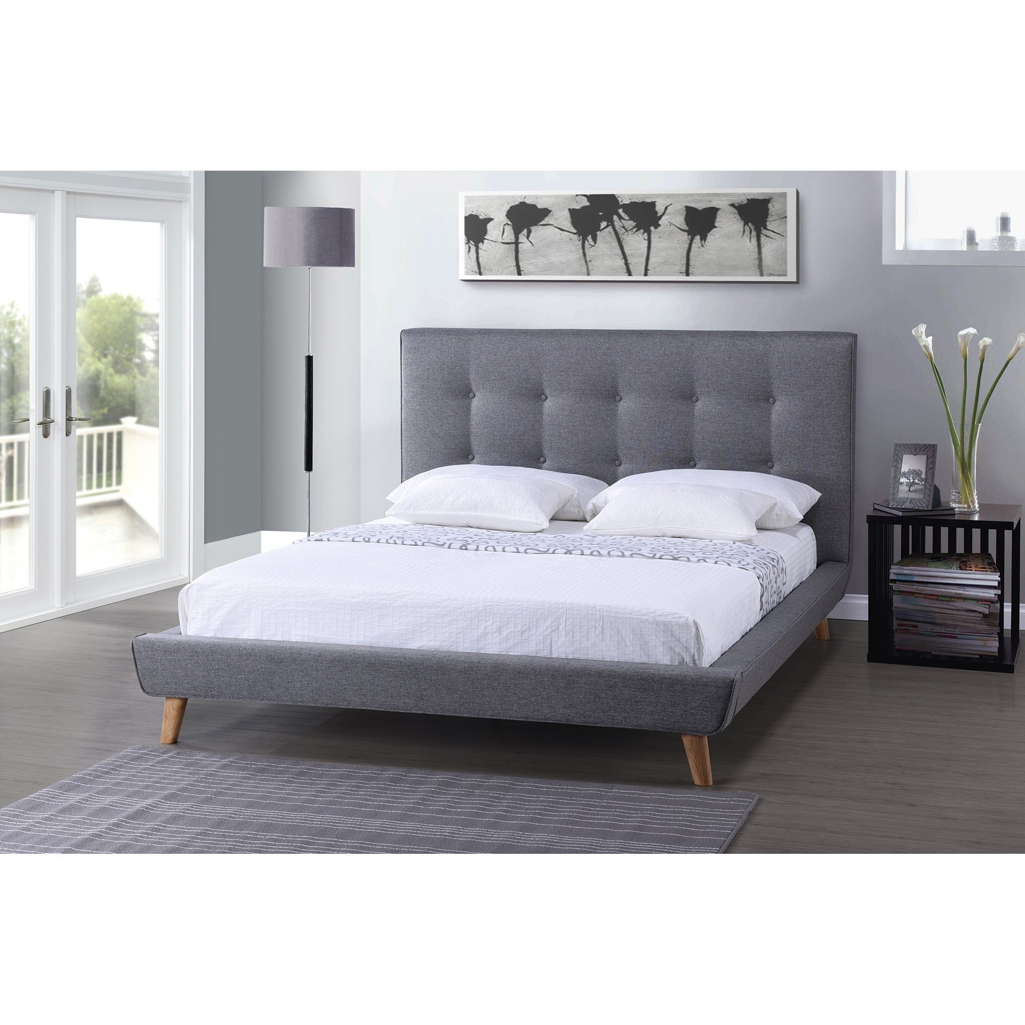 Baxton Studio Jonesy Scandinavian Style Mid-century Grey Fabric  Upholstered Queen Size Platform Bed