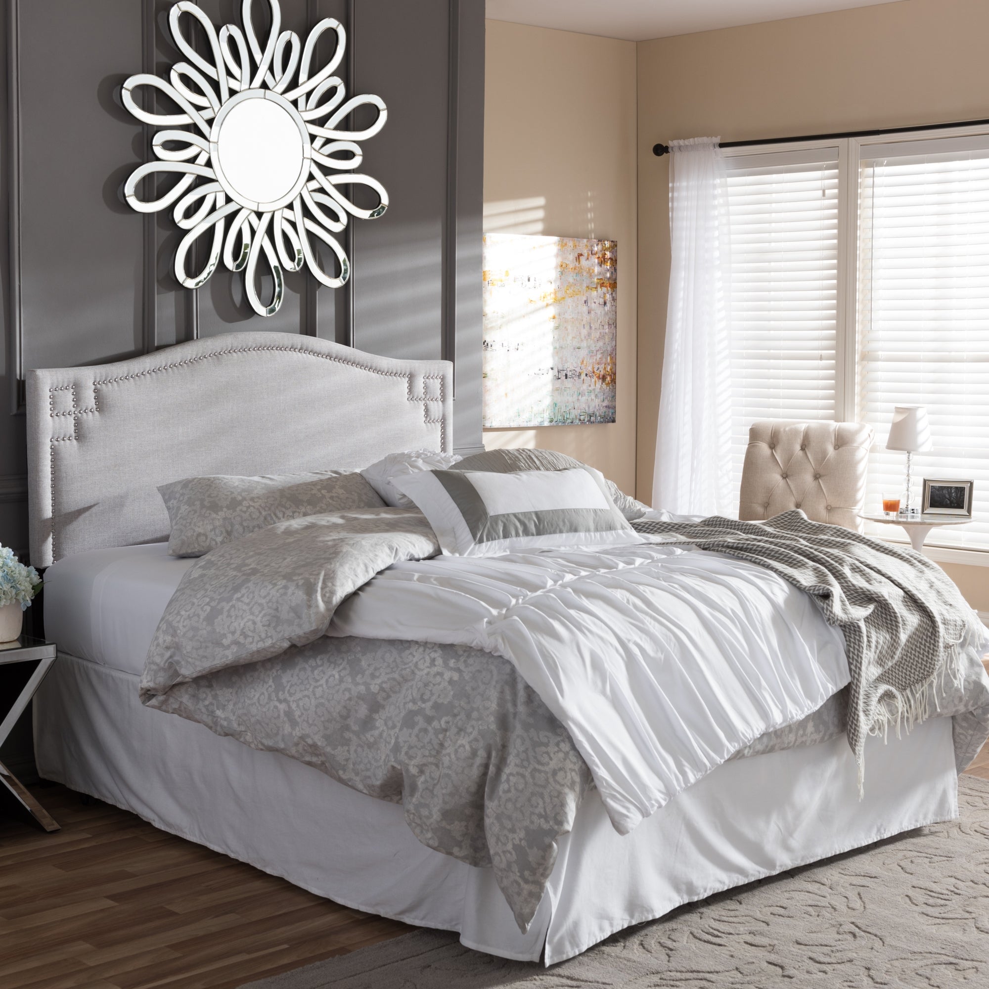 Baxton Studio Aubrey Modern and Contemporary Greyish Beige Fabric Upholstered King Size Headboard