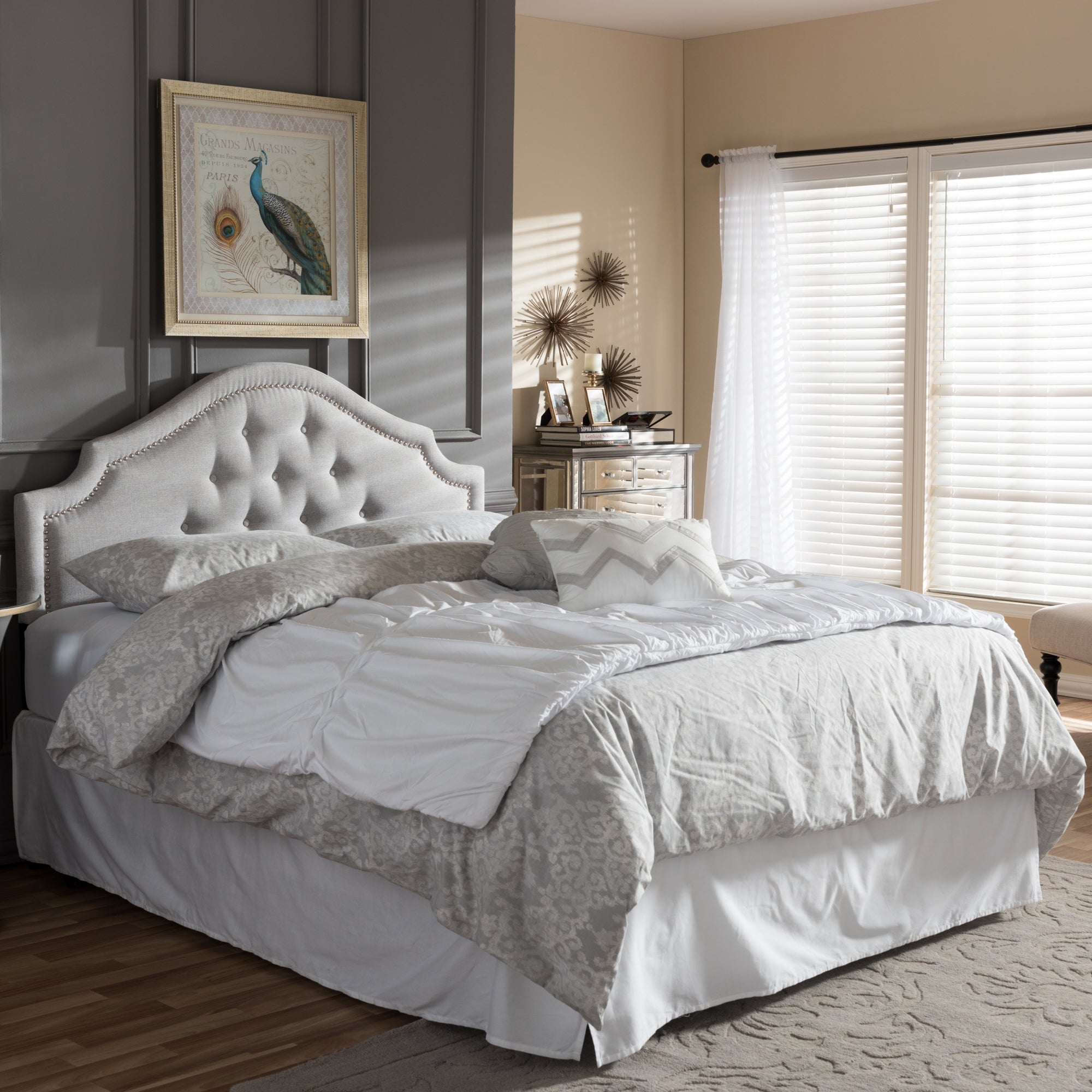 Baxton Studio Cora Modern and Contemporary Greyish Beige Fabric Upholstered Queen Size Headboard