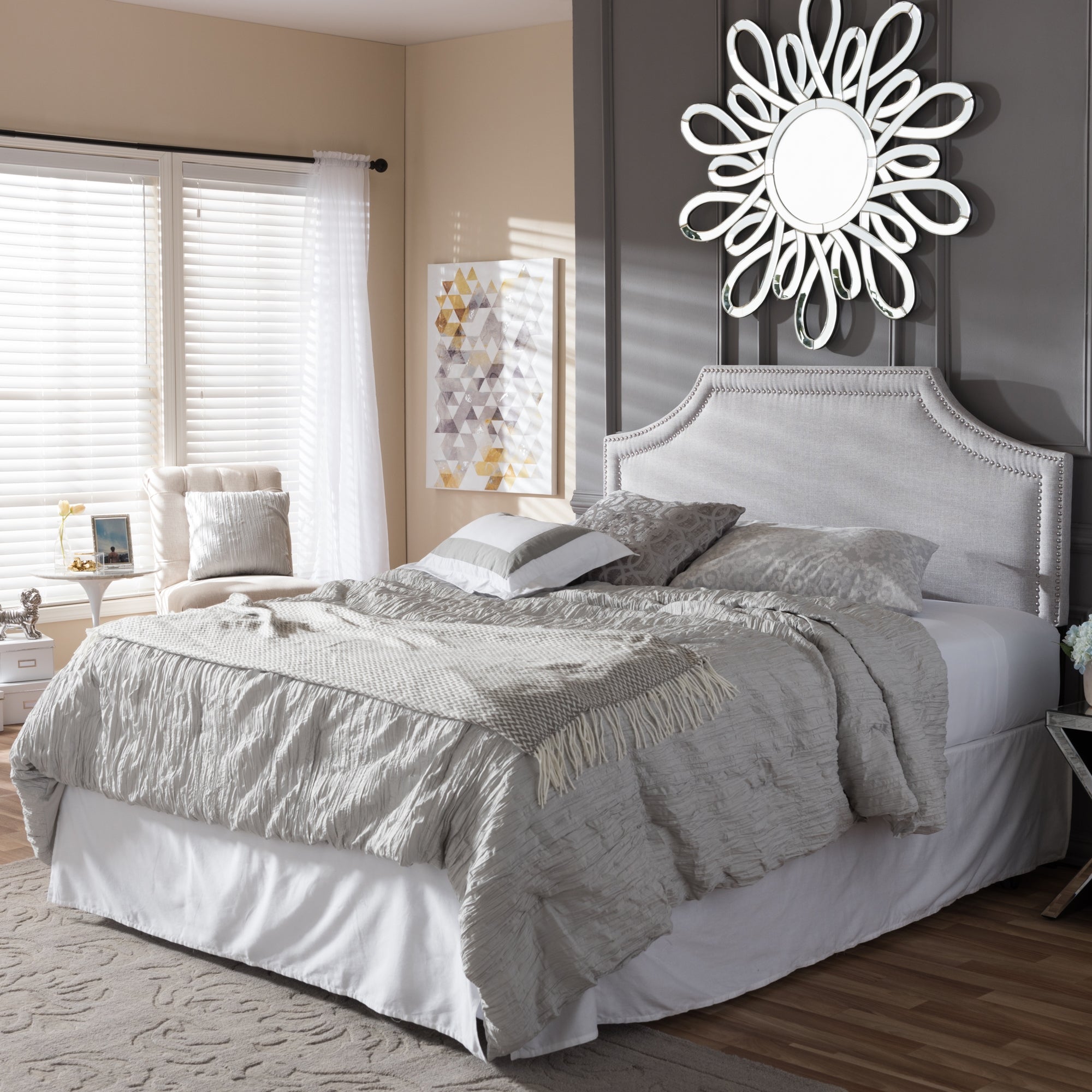 Baxton Studio Avignon Modern and Contemporary Greyish Beige Fabric Upholstered King Size Headboard