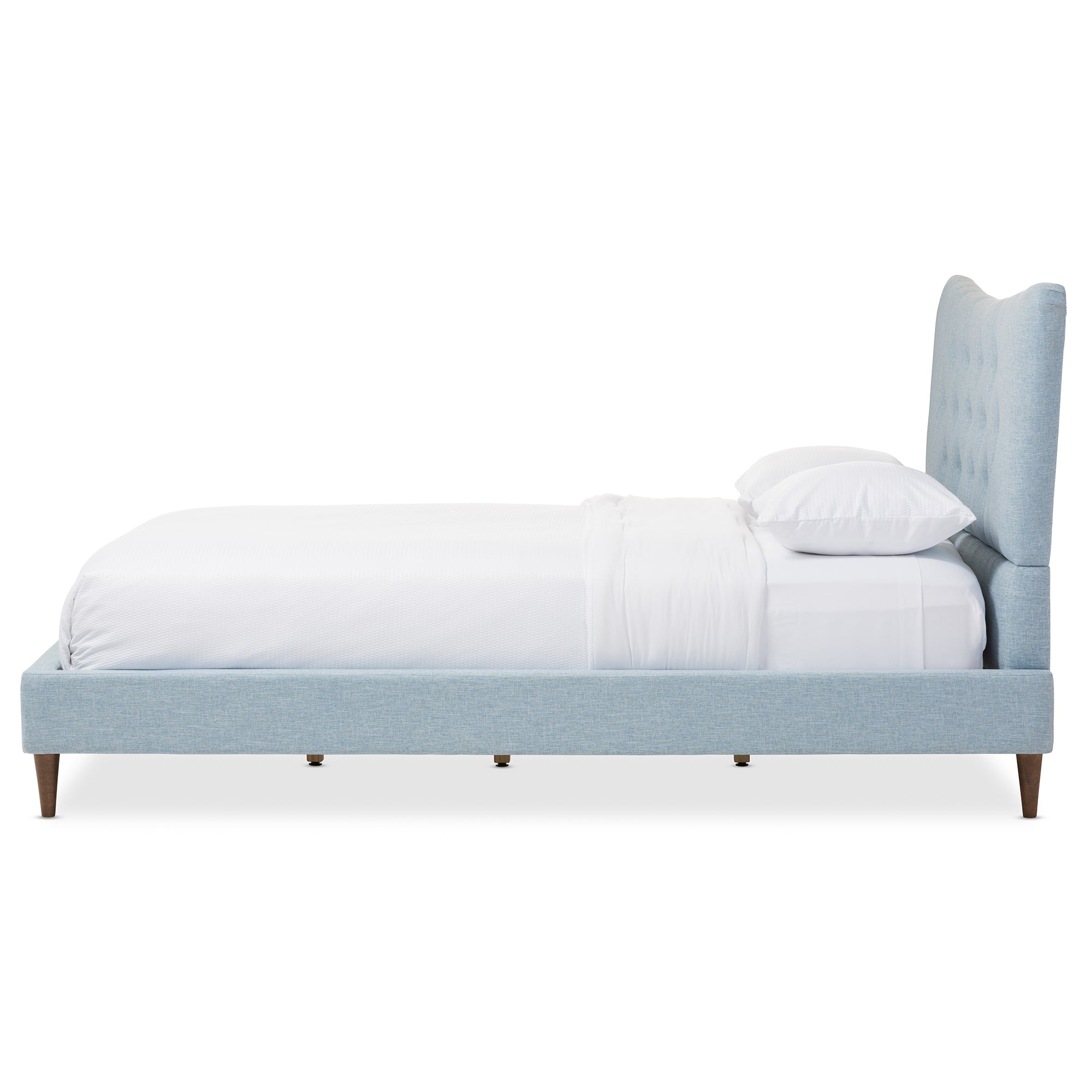 Baxton Studio Hannah Mid-Century Modern Sky Blue Fabric Queen Size Platform Bed