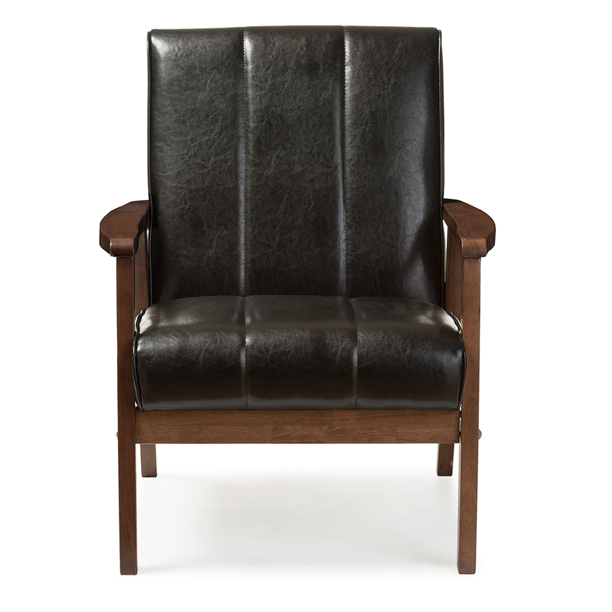 Baxton Studio Nikko Mid-century Modern Scandinavian Style Black Faux Leather 3 Pieces Living Room Sets