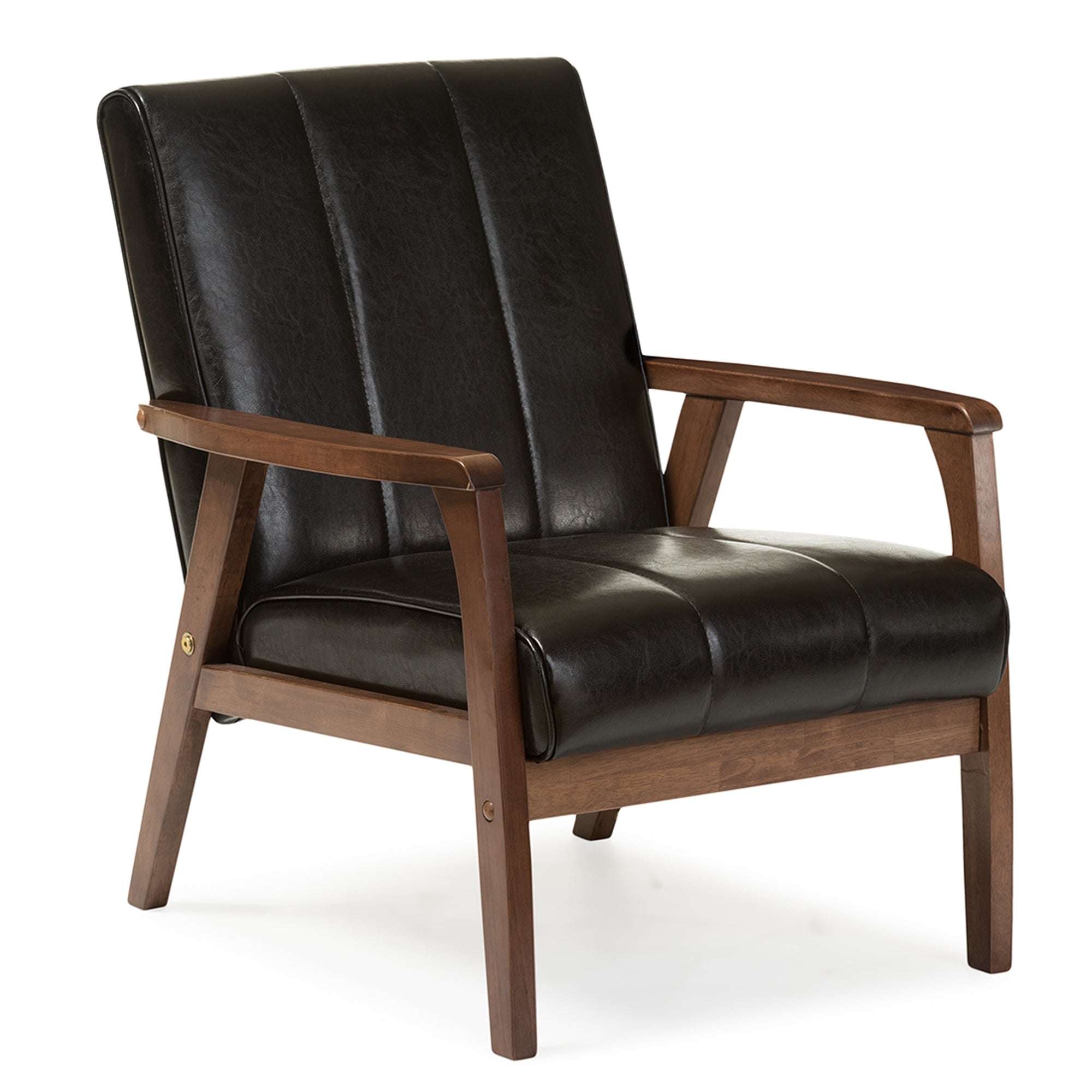 Baxton Studio Nikko Mid-century Modern Scandinavian Style Black Faux Leather Wooden Lounge Chair